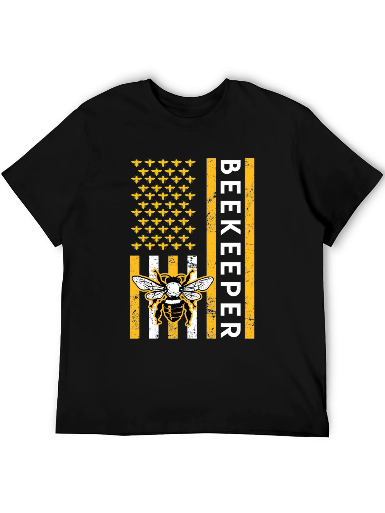 Black Beekeeper American Flag Bee T-Shirt view 5