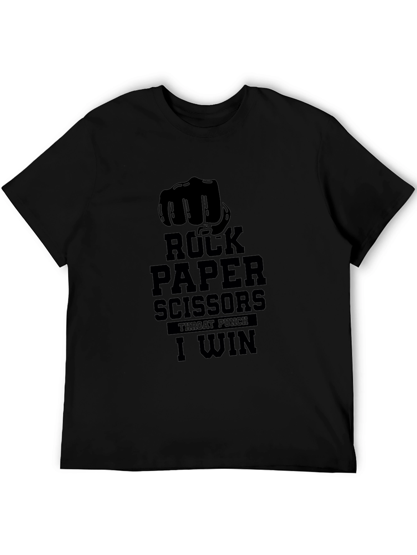 Black Rock Paper Scissors Throat Punch I Win T-Shirt view 5