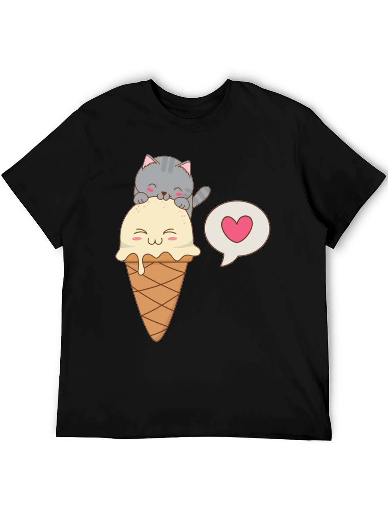 Black Cute Cat & Ice Cream Graphic Tee view 5