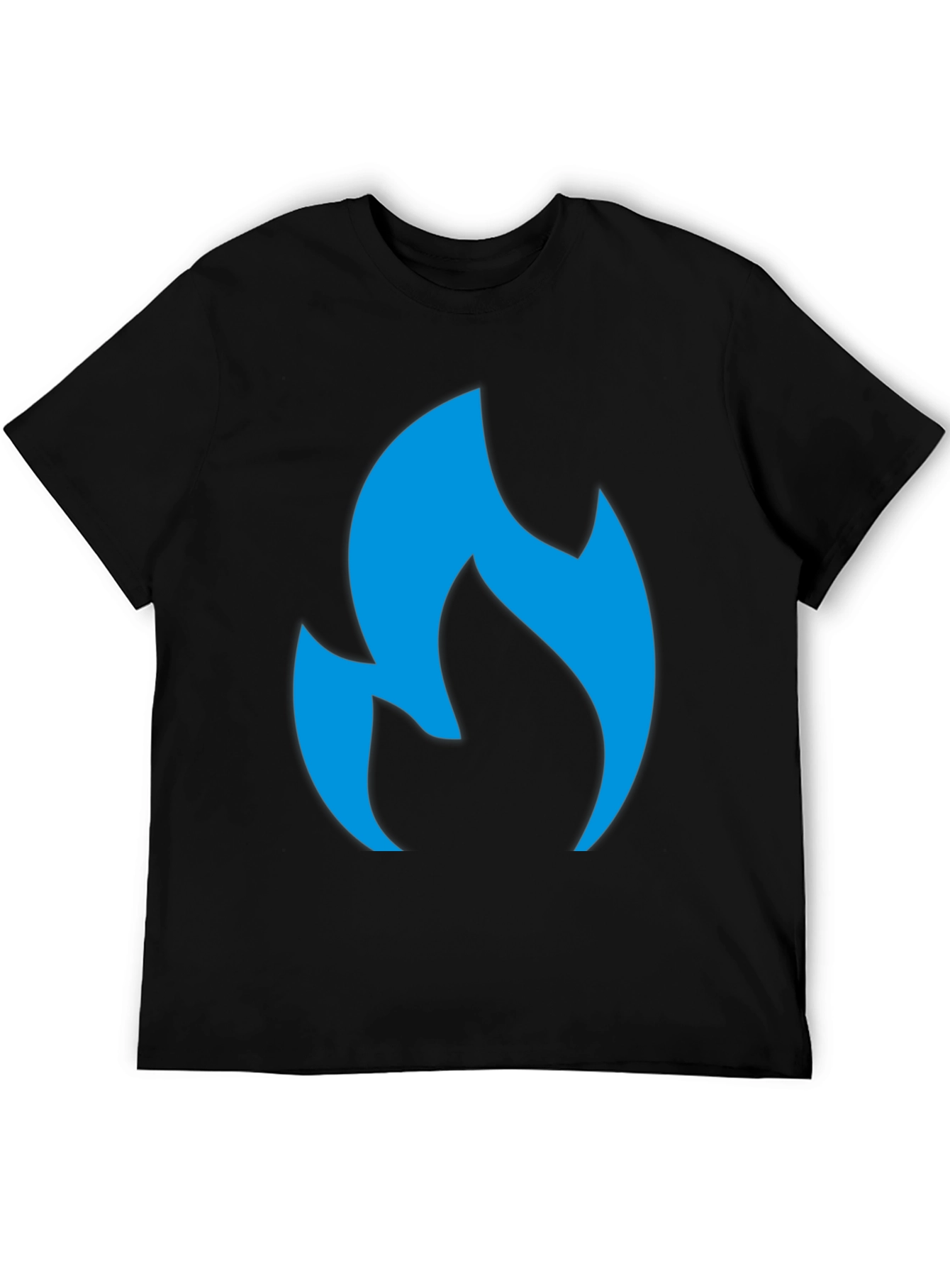 Black Men's Black T-Shirt with Blue Flame Graphic view 5