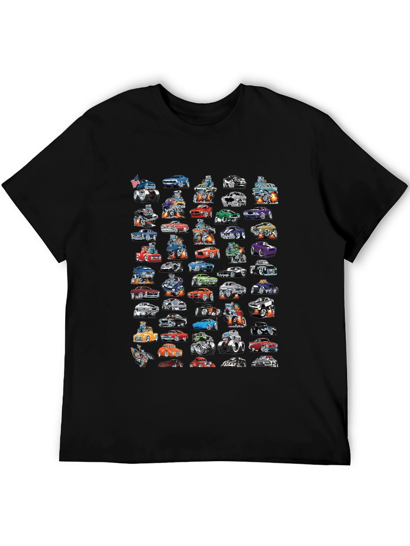 Black Cartoon Car T-Shirt - Black Cotton Tee view 5