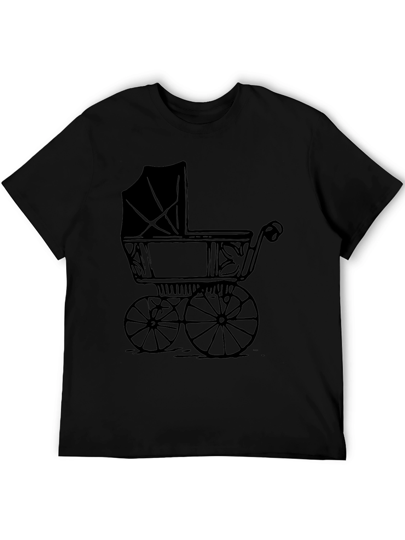 Black Vintage Baby Carriage Graphic Tee - Soft Black T-Shirt view 5