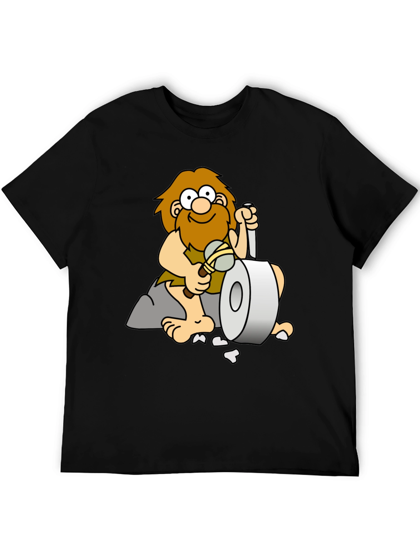 Black Funny Caveman Toilet Paper T-Shirt view 5