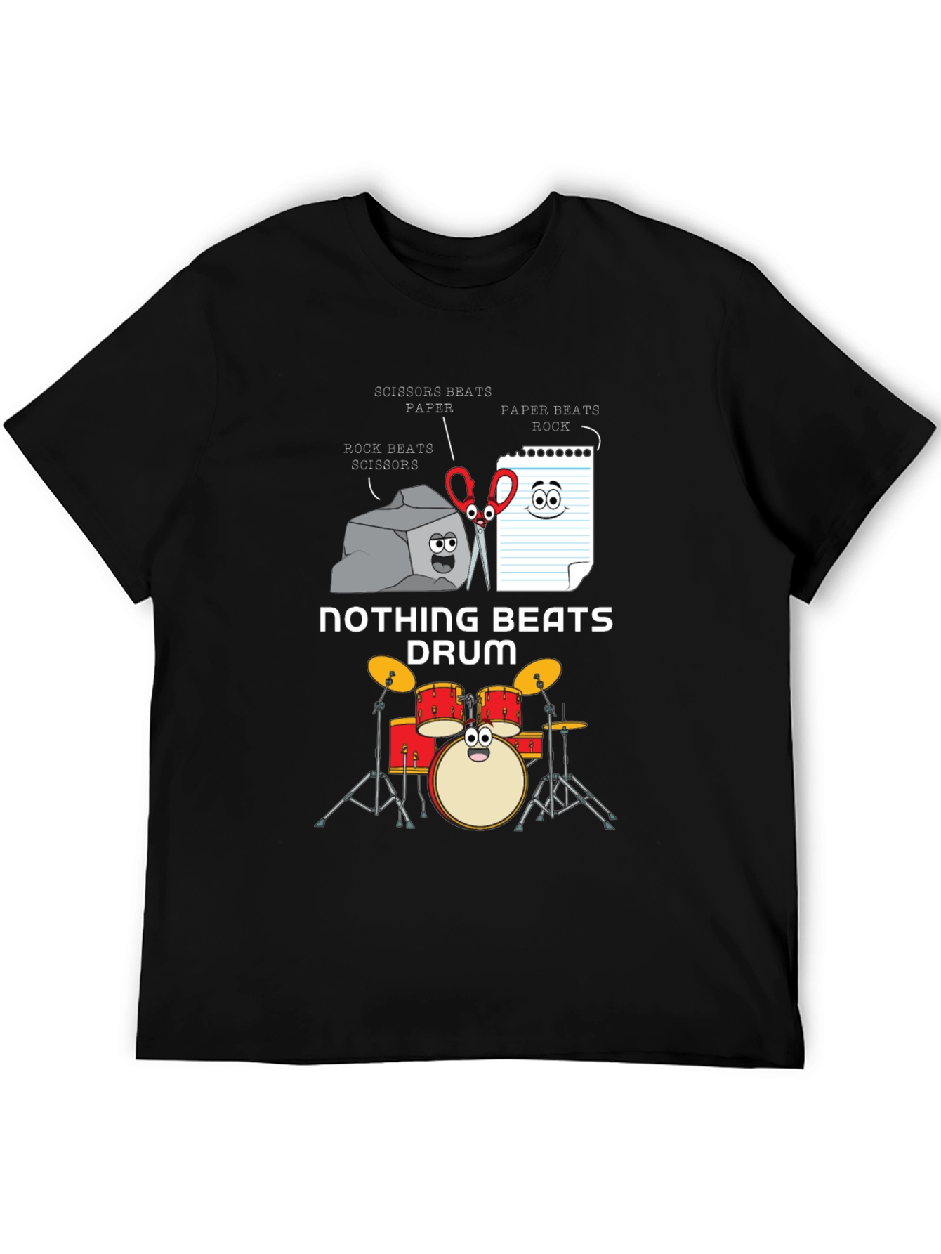 Black Rock Paper Scissors Drum Funny T-Shirt view 5