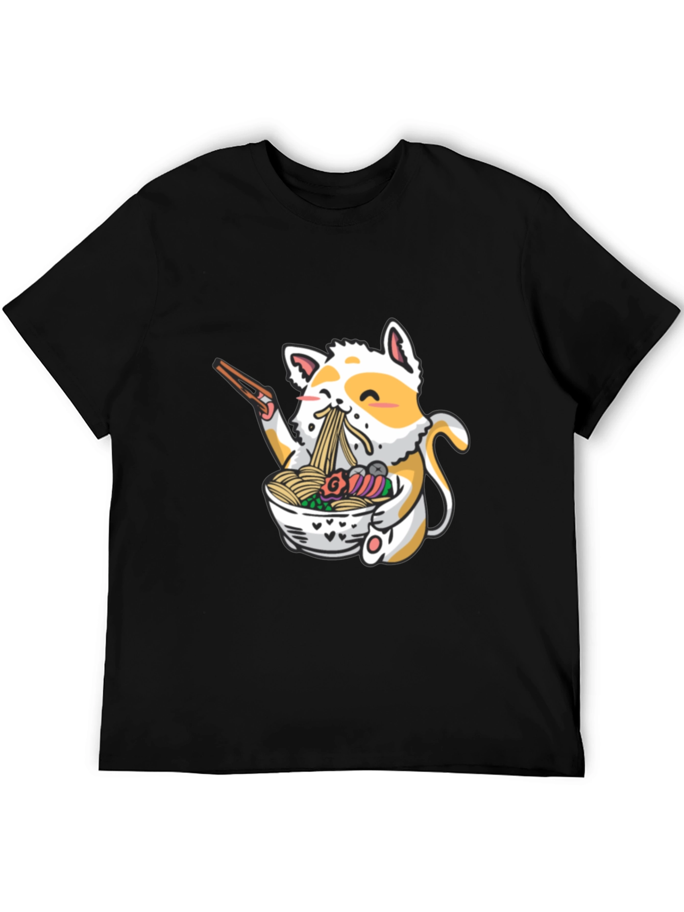 Black Ramen Cat Graphic T-Shirt - Black Cotton Blend view 5