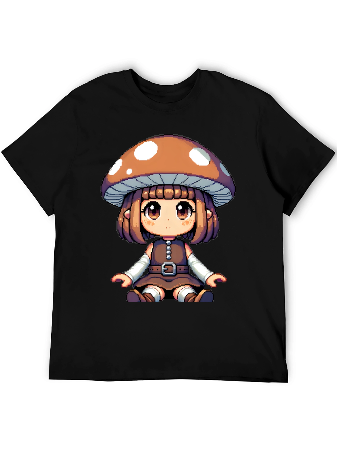 Black Mushroom Girl Pixel Art T-Shirt view 5