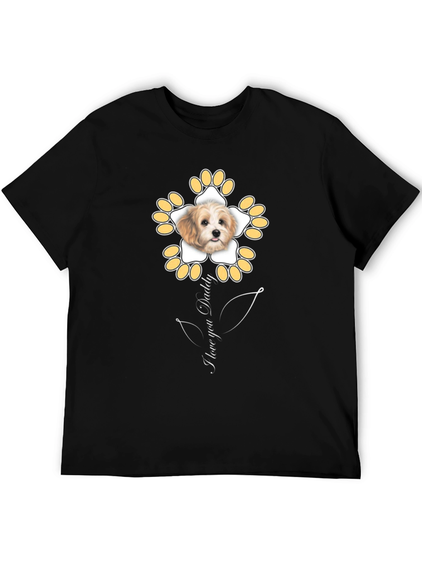 Black I Love You Daddy Dog Flower Graphic T-Shirt view 5