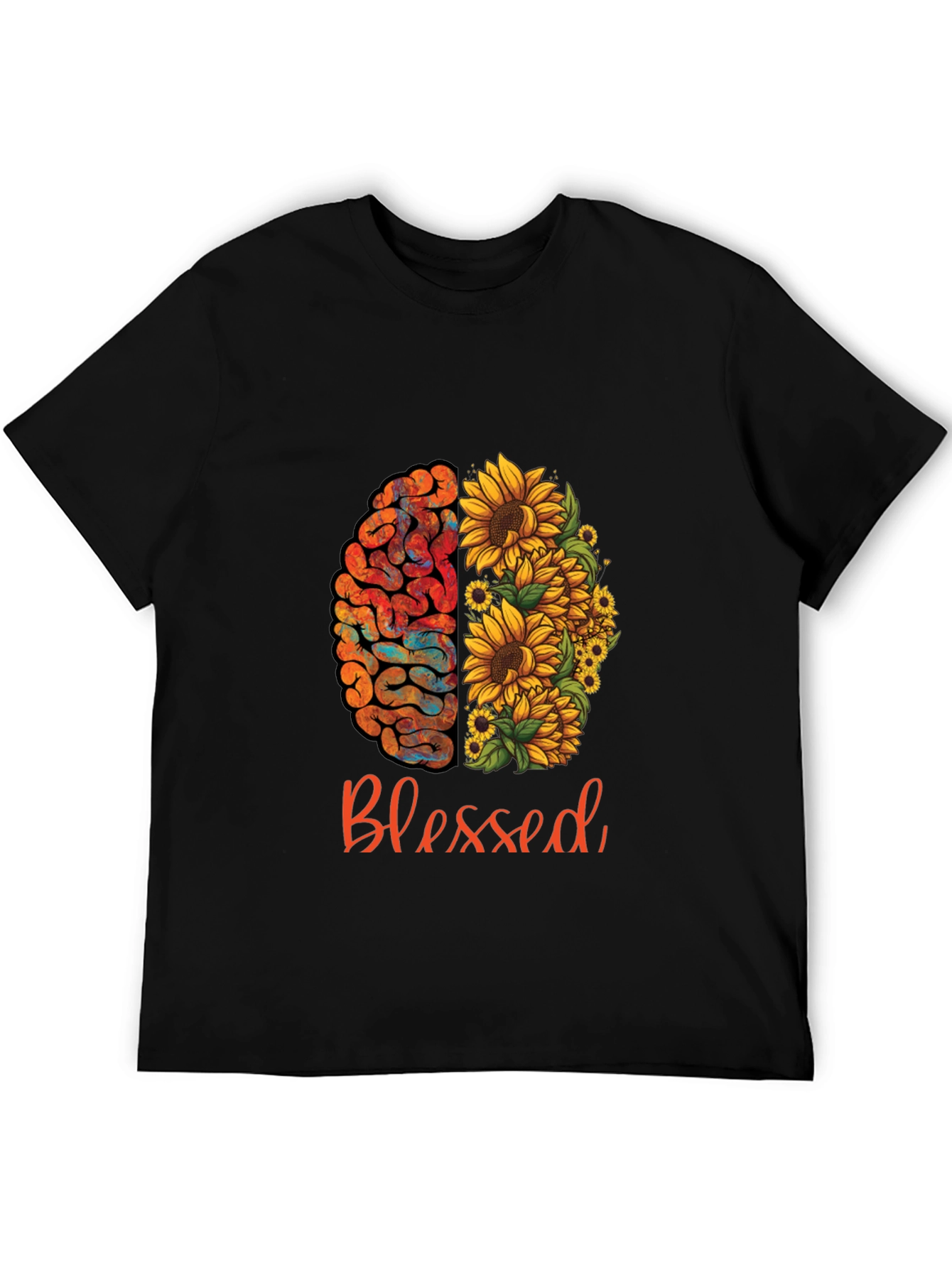 Black Blessed Brain & Sunflower Graphic Tee - Unisex Cotton T-Shirt view 5