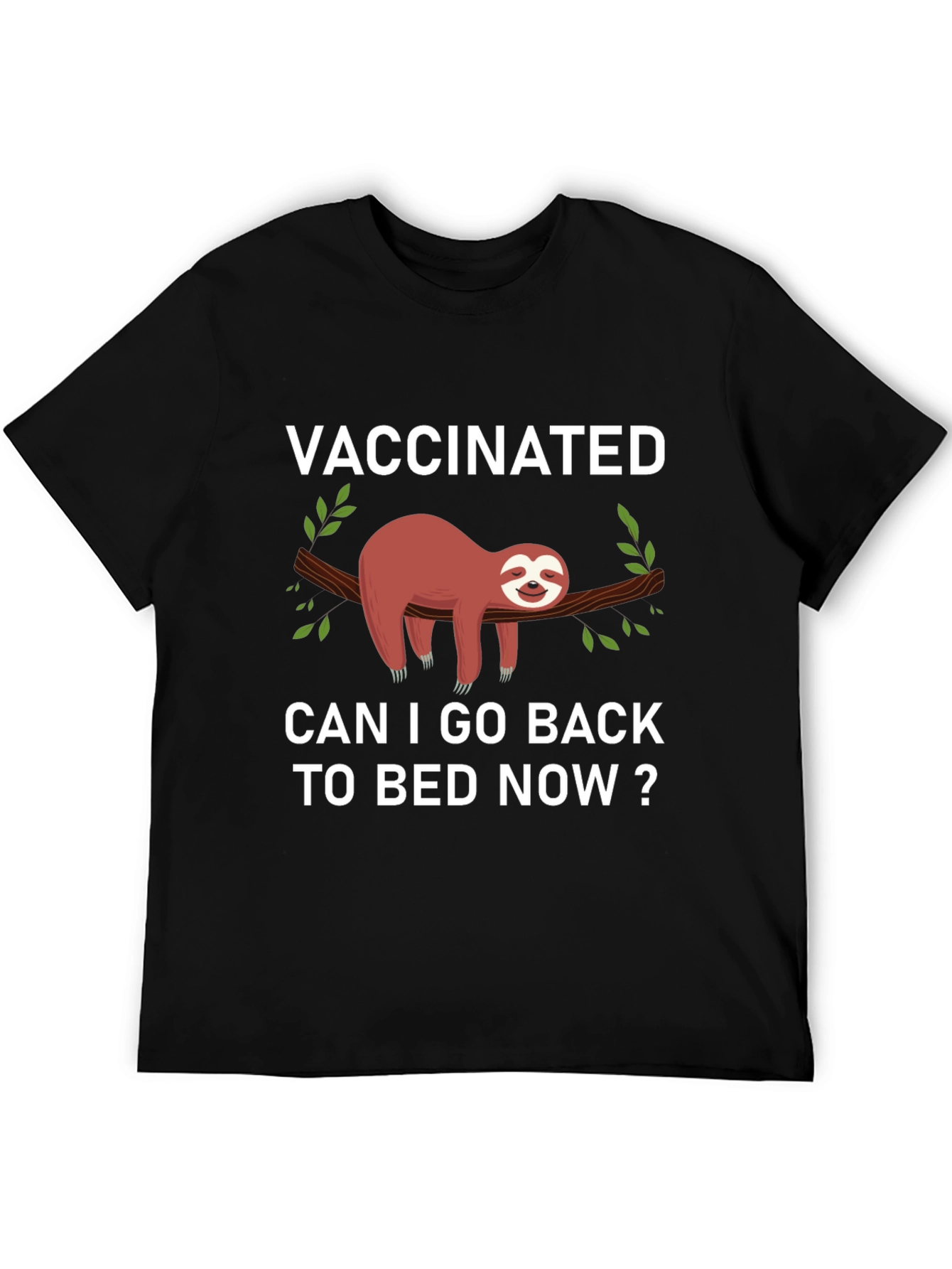 Black Vaccinated Sloth Graphic T-Shirt: Back to Bed! view 5