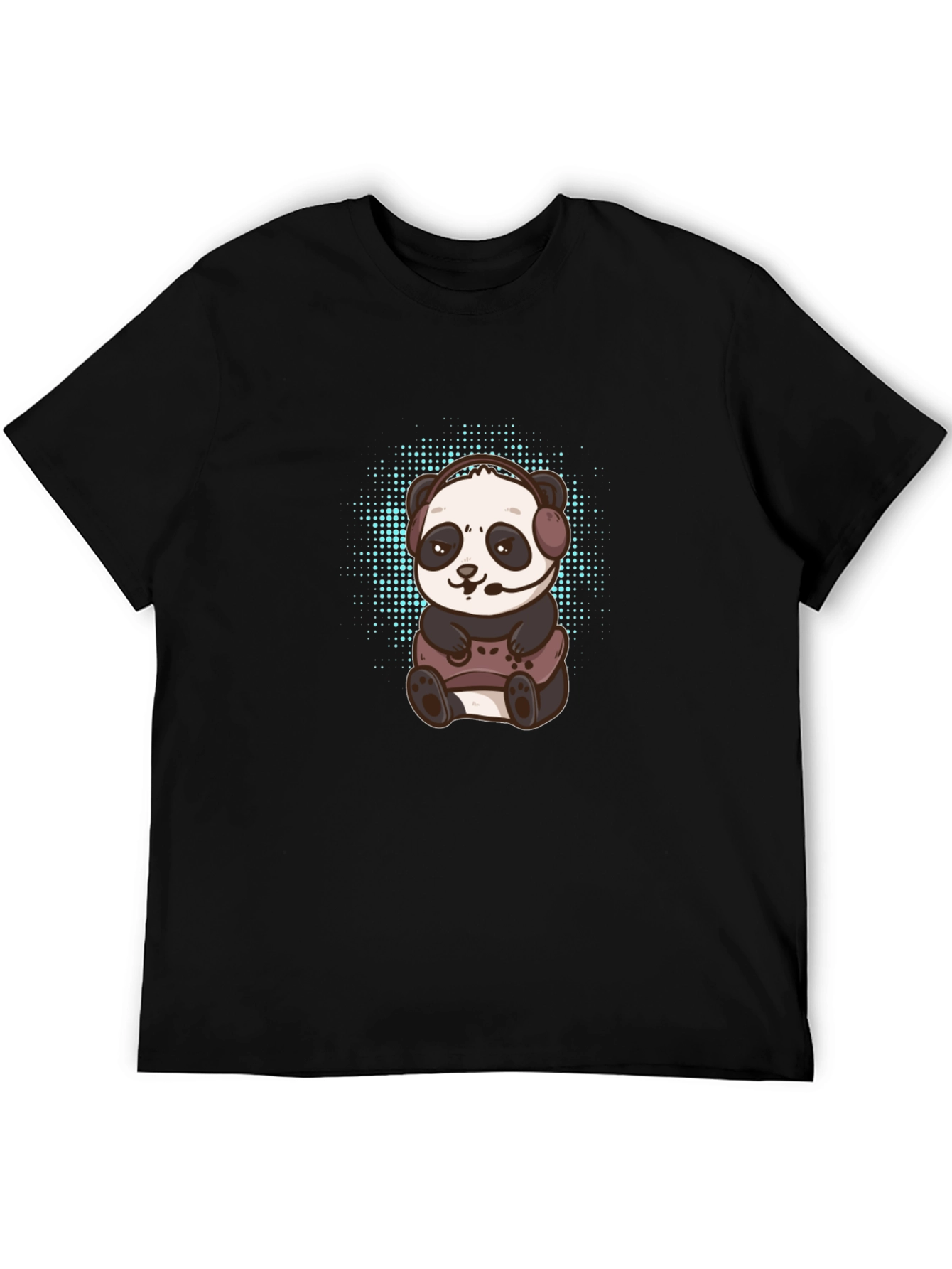 Black Gamer Panda Graphic Tee - Black Cotton T-Shirt view 5