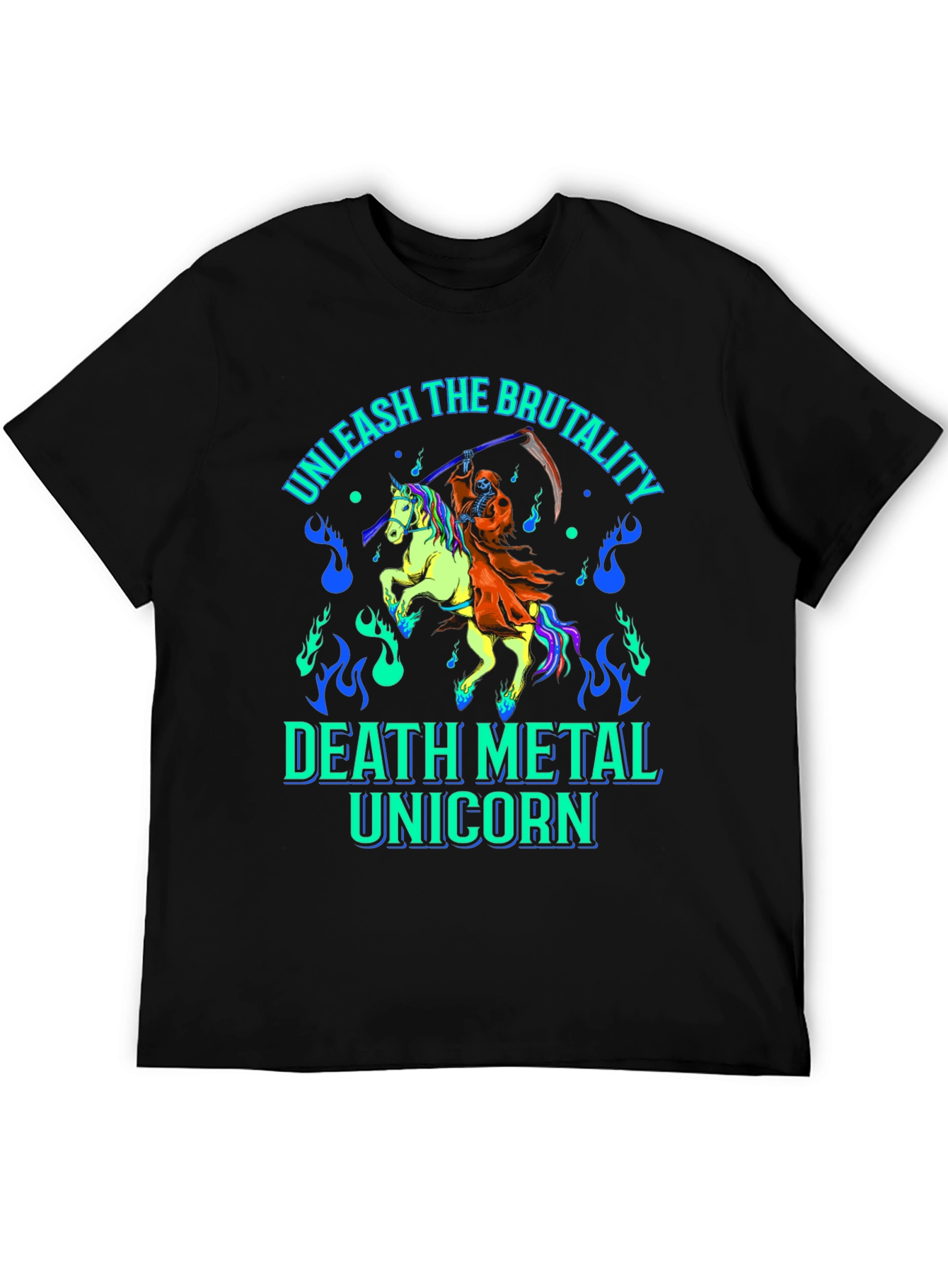 Black Unleash The Brutality Death Metal Unicorn Graphic Tee view 5