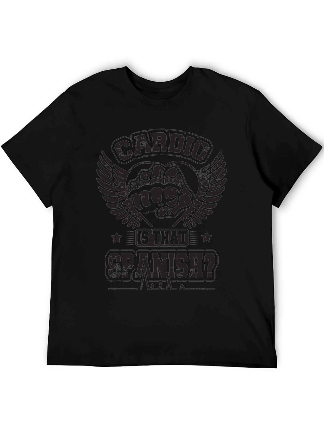 Black Cardio Is That Spanish? T-Shirt Funny Gym Workout view 5
