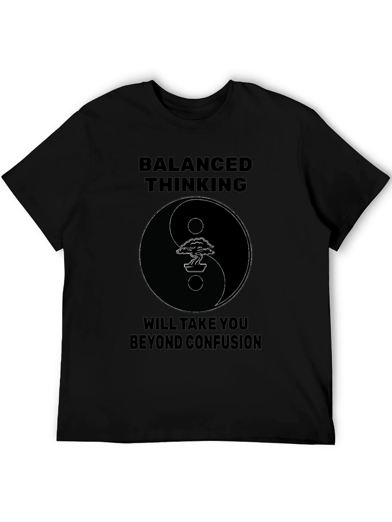 Black Balanced Thinking Yin Yang Bonsai T-Shirt view 5