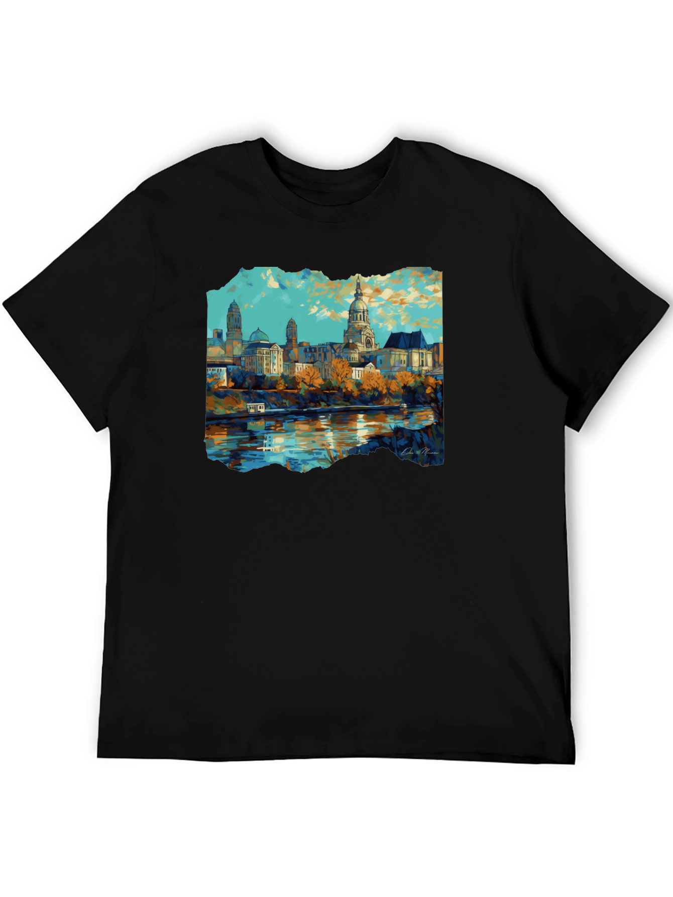 Black Cityscape Graphic Black T-Shirt view 5
