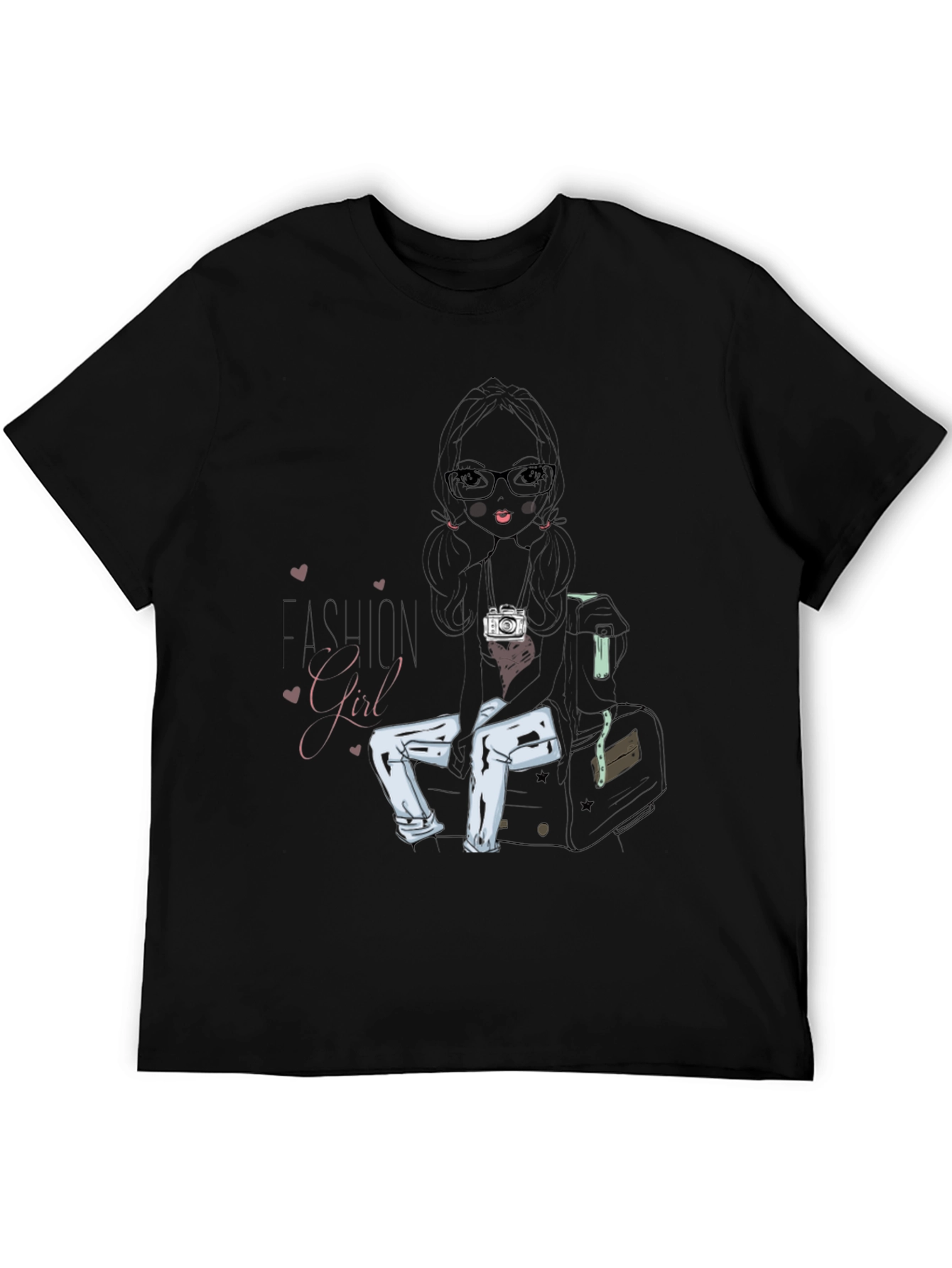 Black Fashion Girl Graphic Print T-Shirt view 5