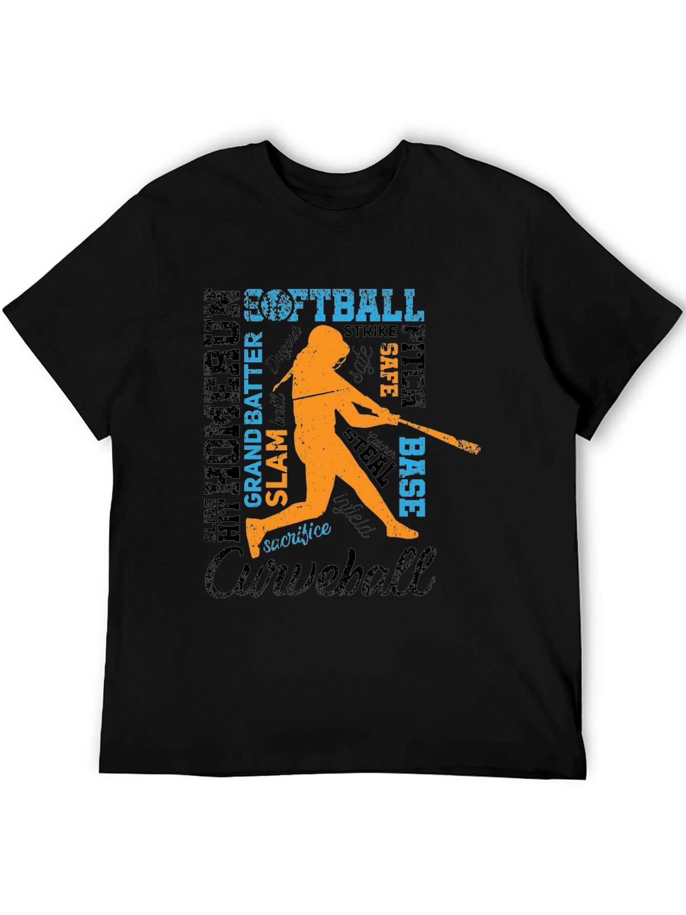 Black Softball Word Art Graphic T-Shirt view 5