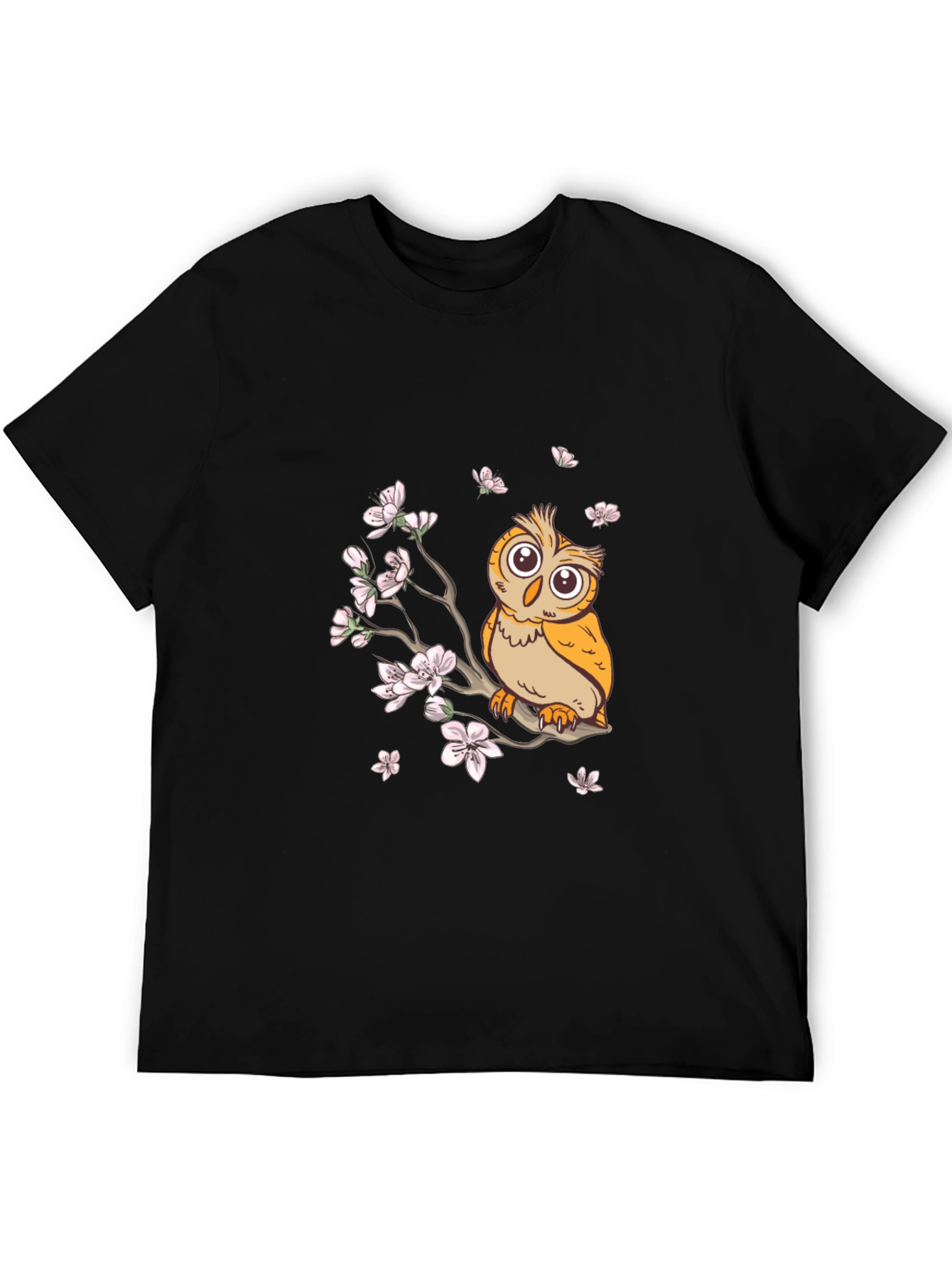 Black Owl & Cherry Blossoms Graphic Tee - Black view 5