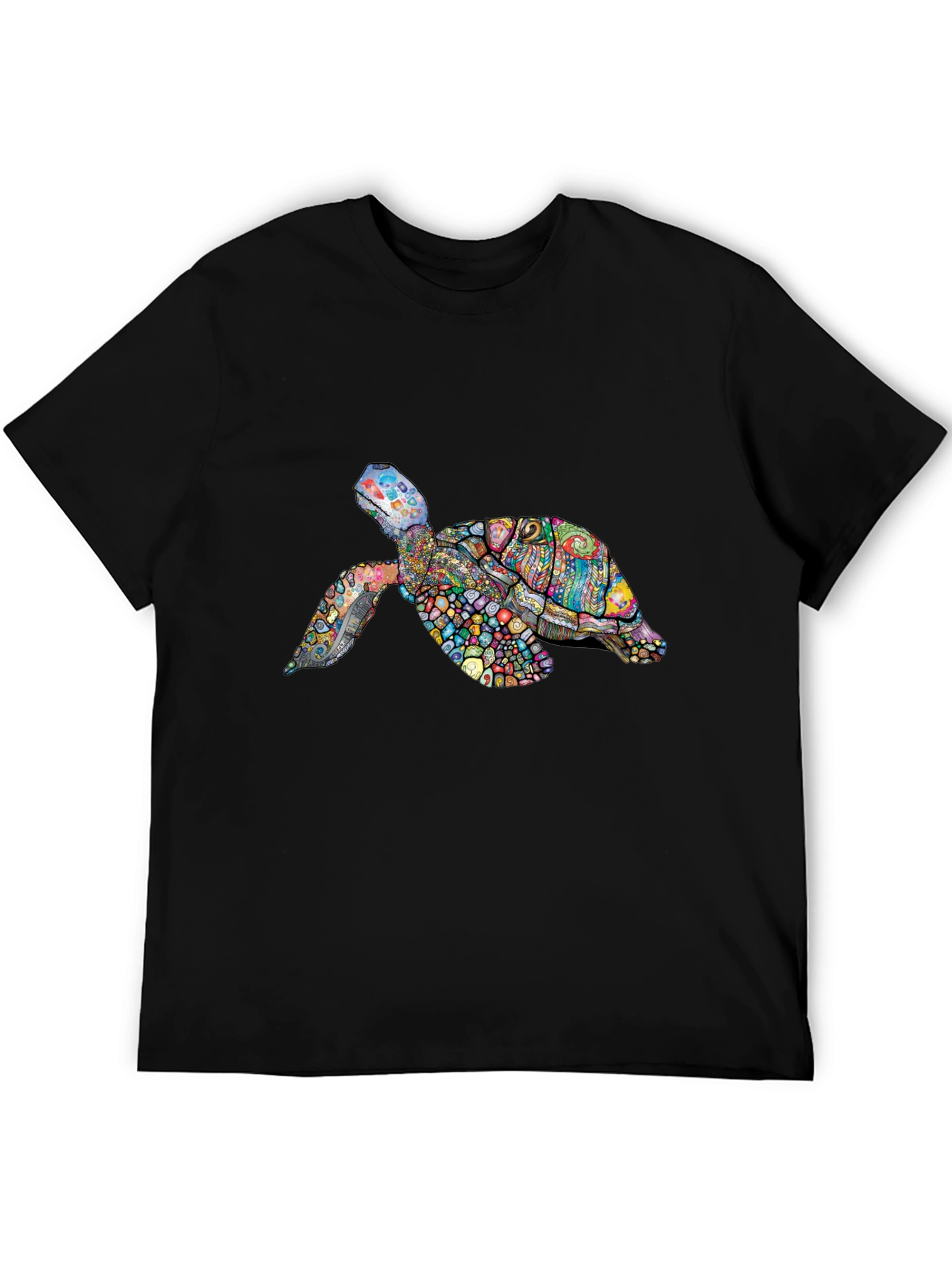 Black Vibrant Turtle Graphic Tee - Black Cotton T-Shirt view 5