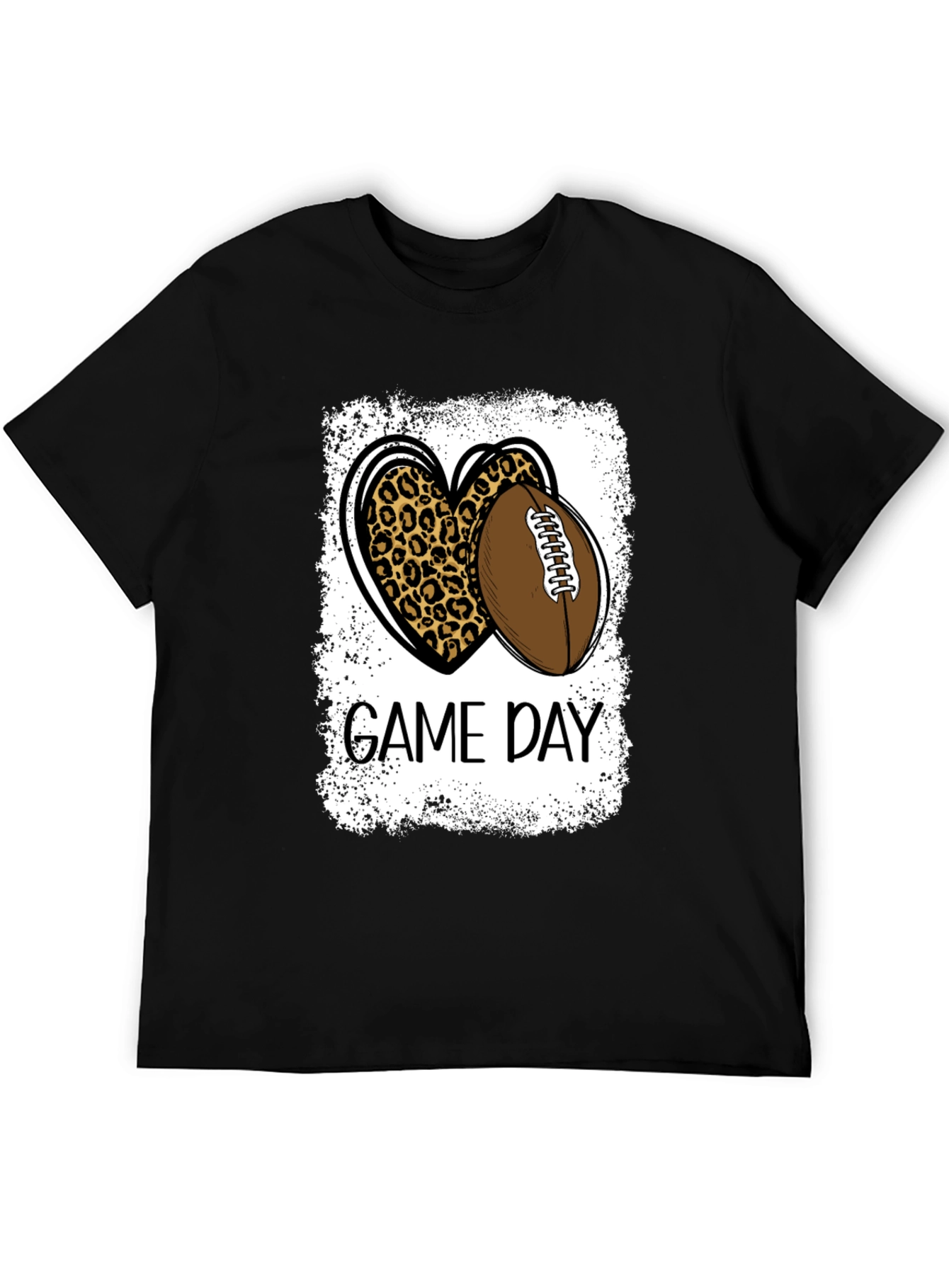 Black Game Day Leopard Heart Football T-Shirt view 5