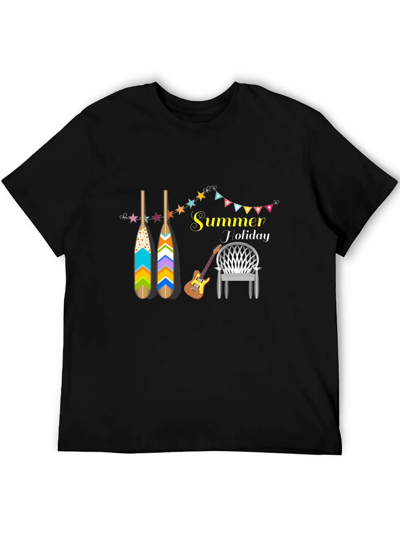 Black Summer Holiday Black T-Shirt with Graphic Design view 5