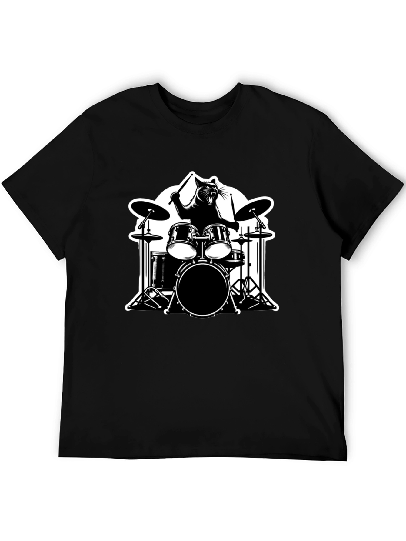 Black Cat Drummer Graphic T-Shirt view 5