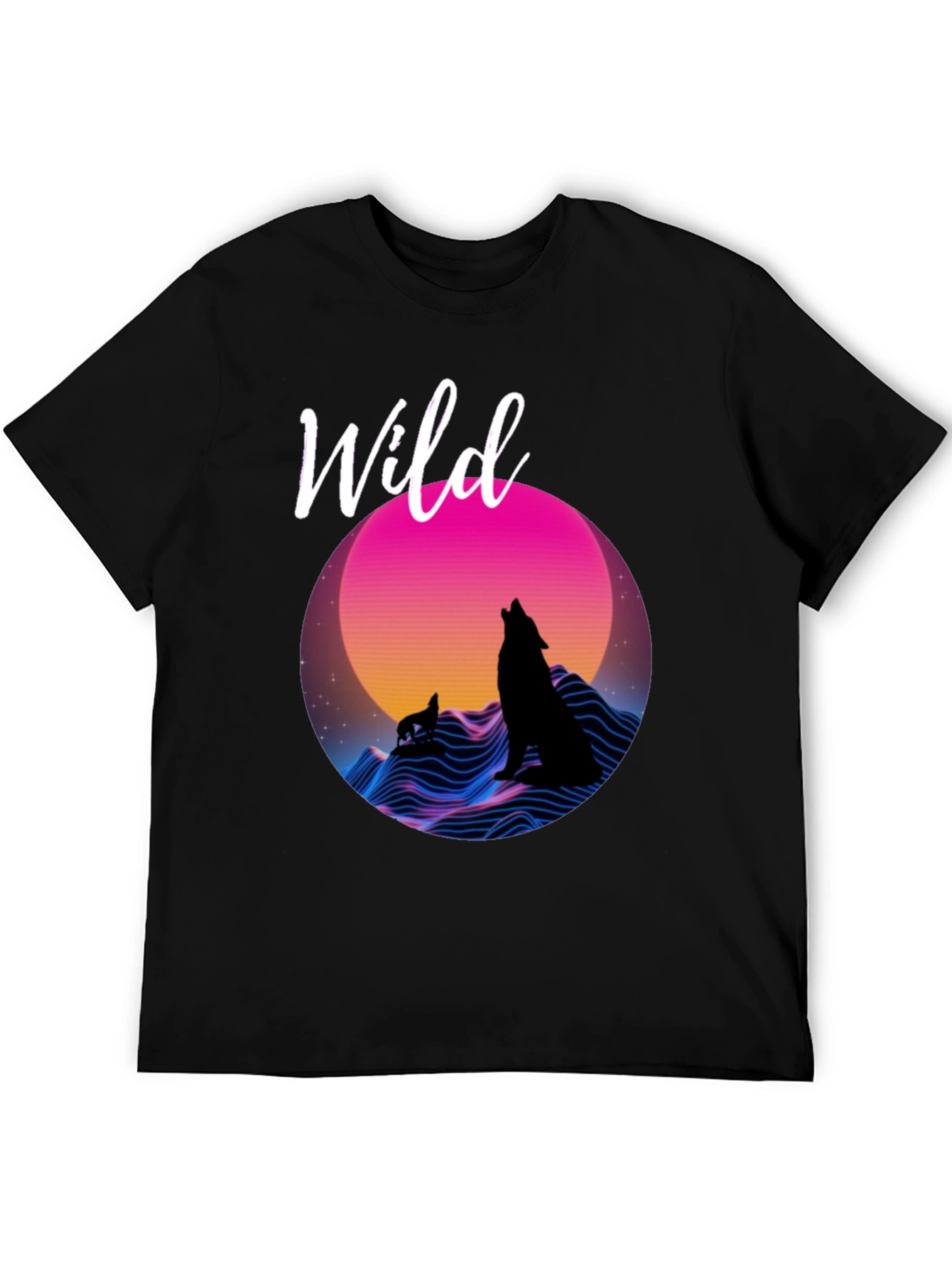 Black Wild Graphic T-Shirt - Retro Wolf Design view 5