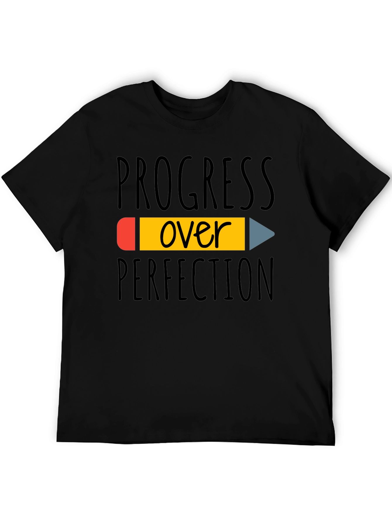 Black Progress Over Perfection T-Shirt - Inspiring Black Tee view 5