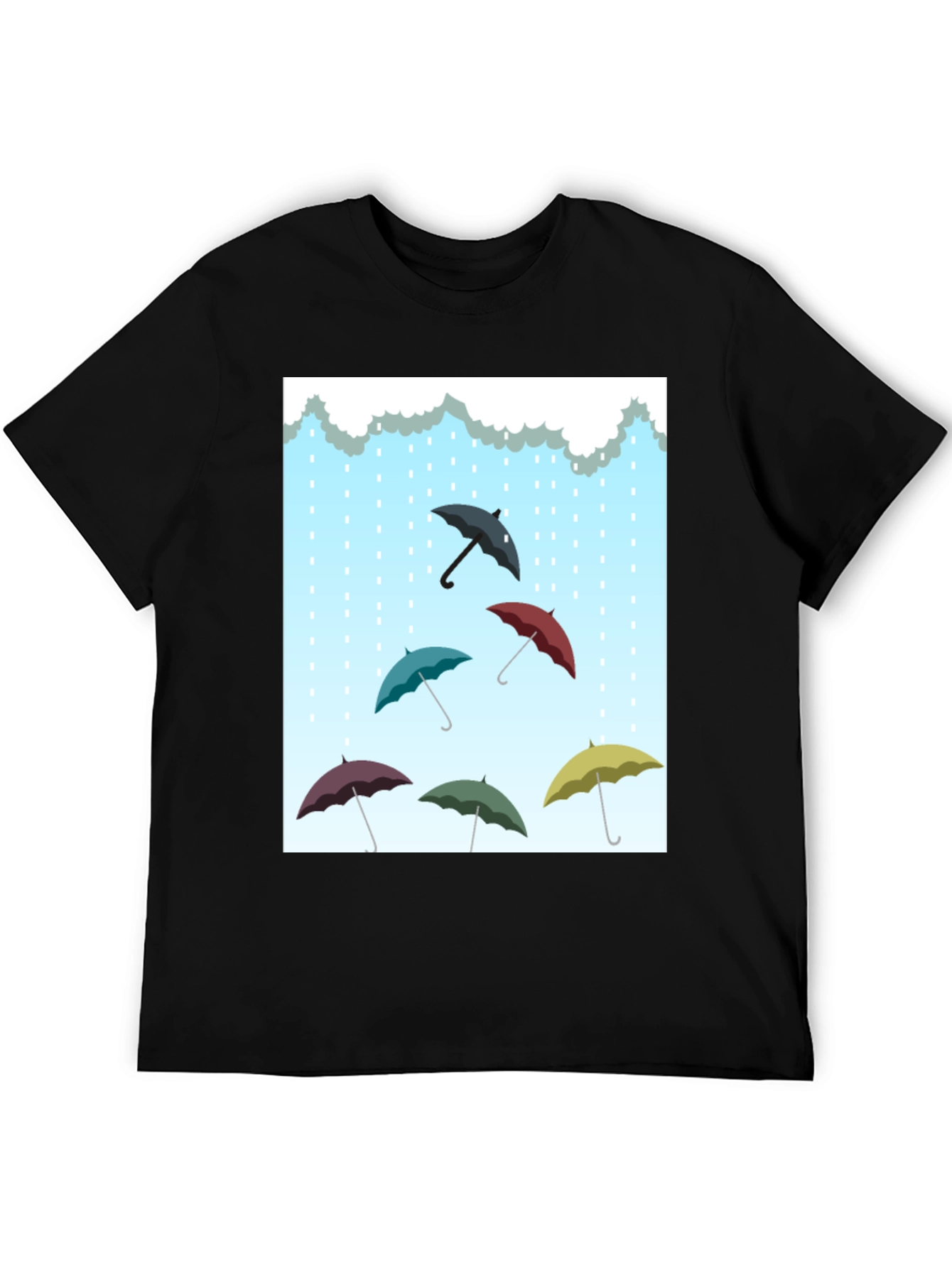Black Umbrella Rain T-Shirt, Stylish Weather Tee view 5