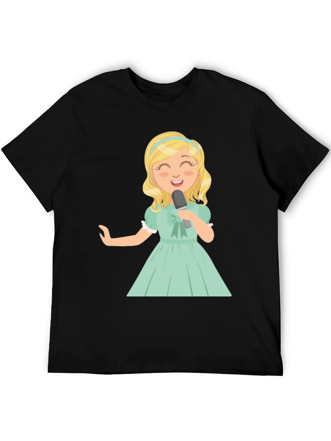 Black Singer Girl Graphic T-Shirt, Black Cotton Tee view 5