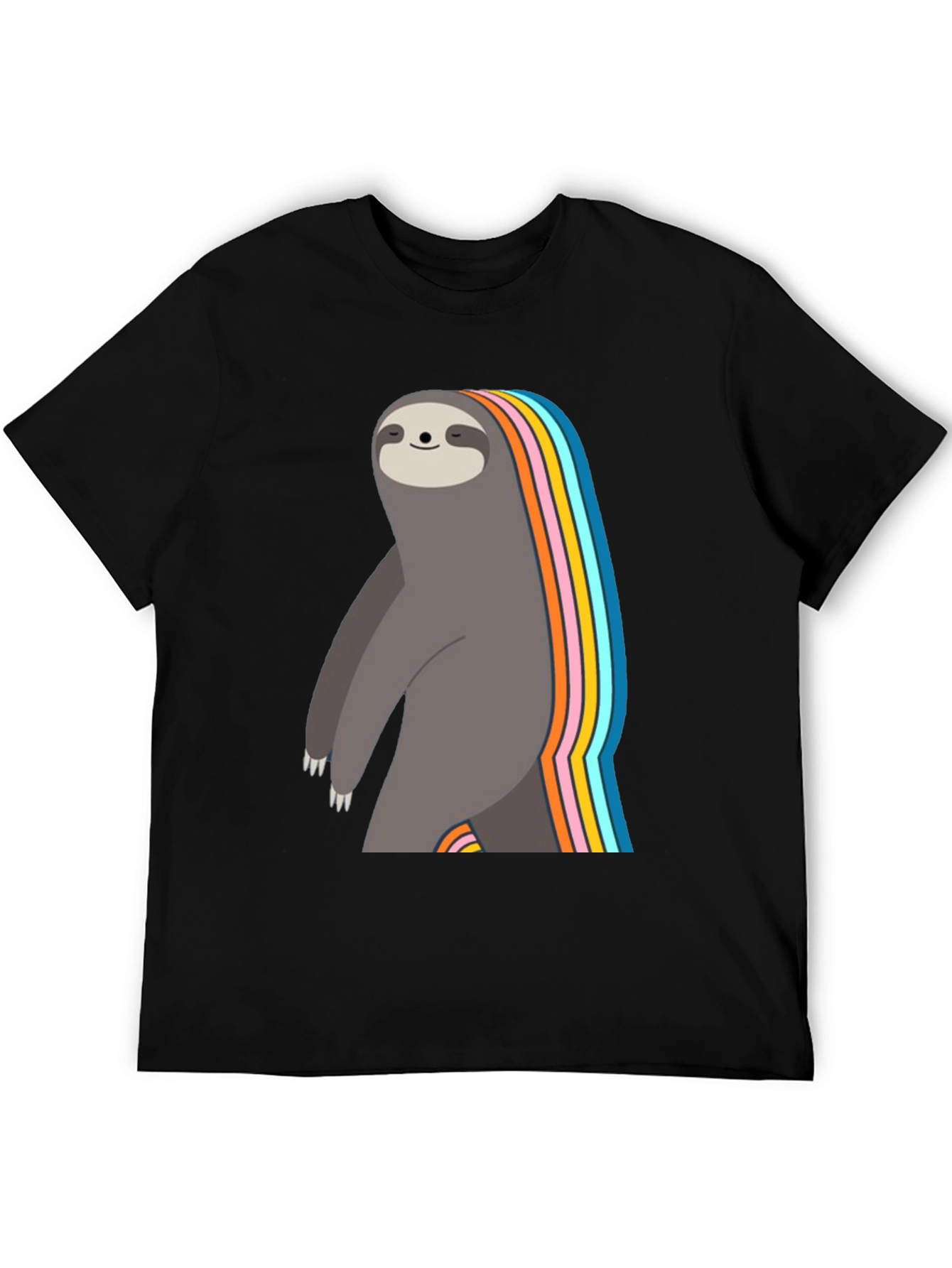 Black Rainbow Sloth Graphic T-Shirt - Men's Black Tee view 5