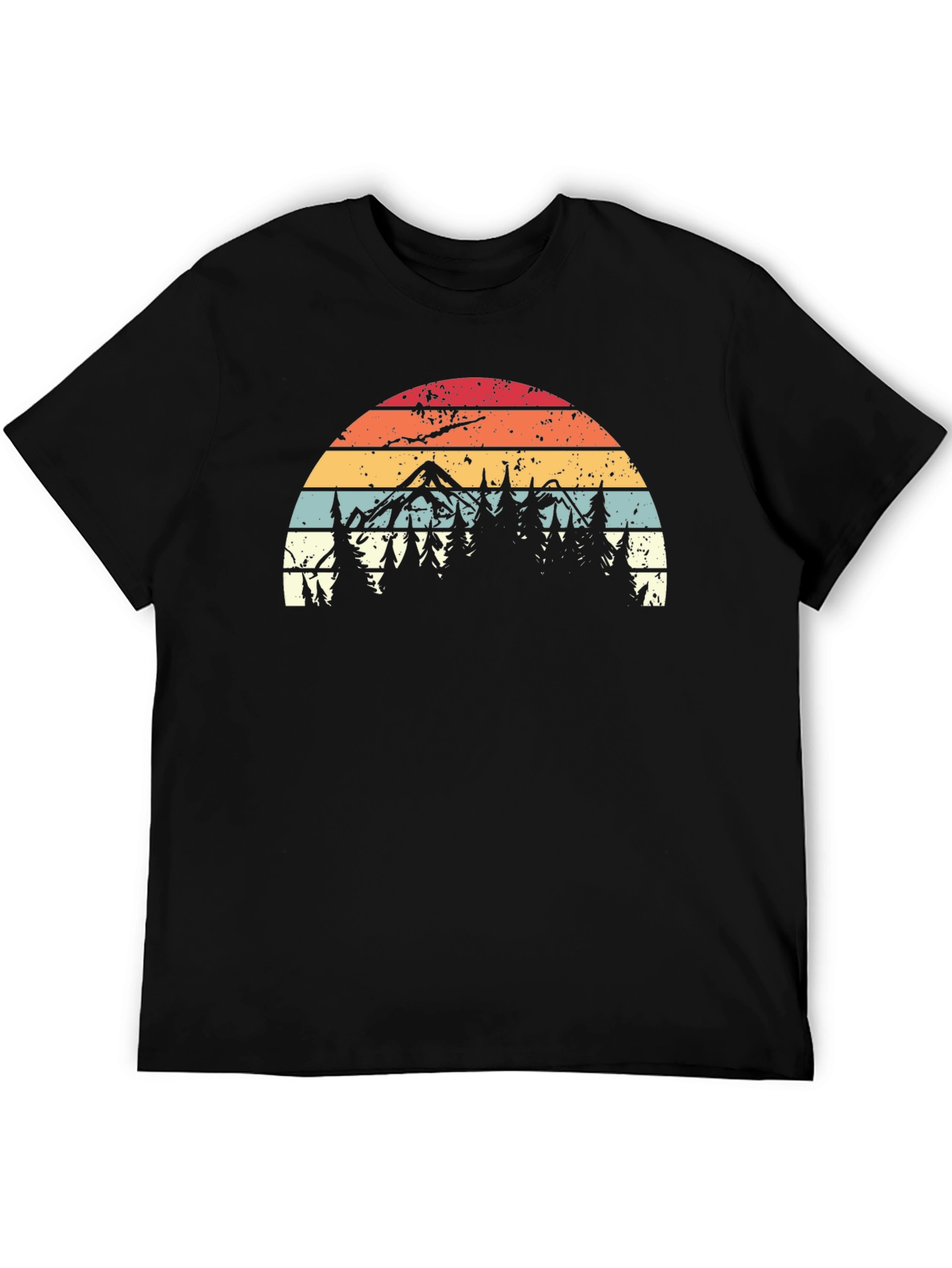 Black Retro Mountain Forest T-Shirt view 5