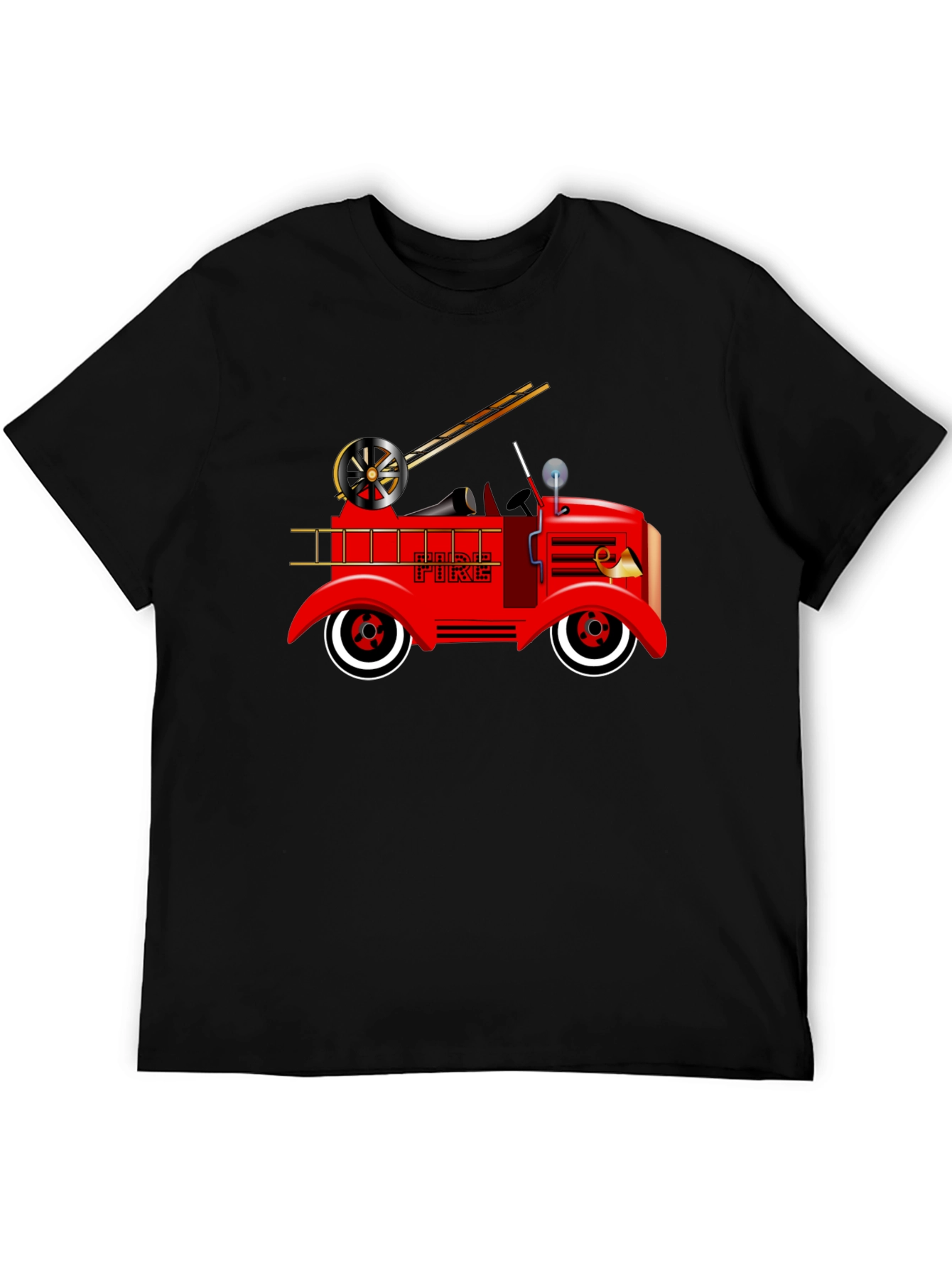 Black Vintage Fire Truck Graphic T-Shirt view 5