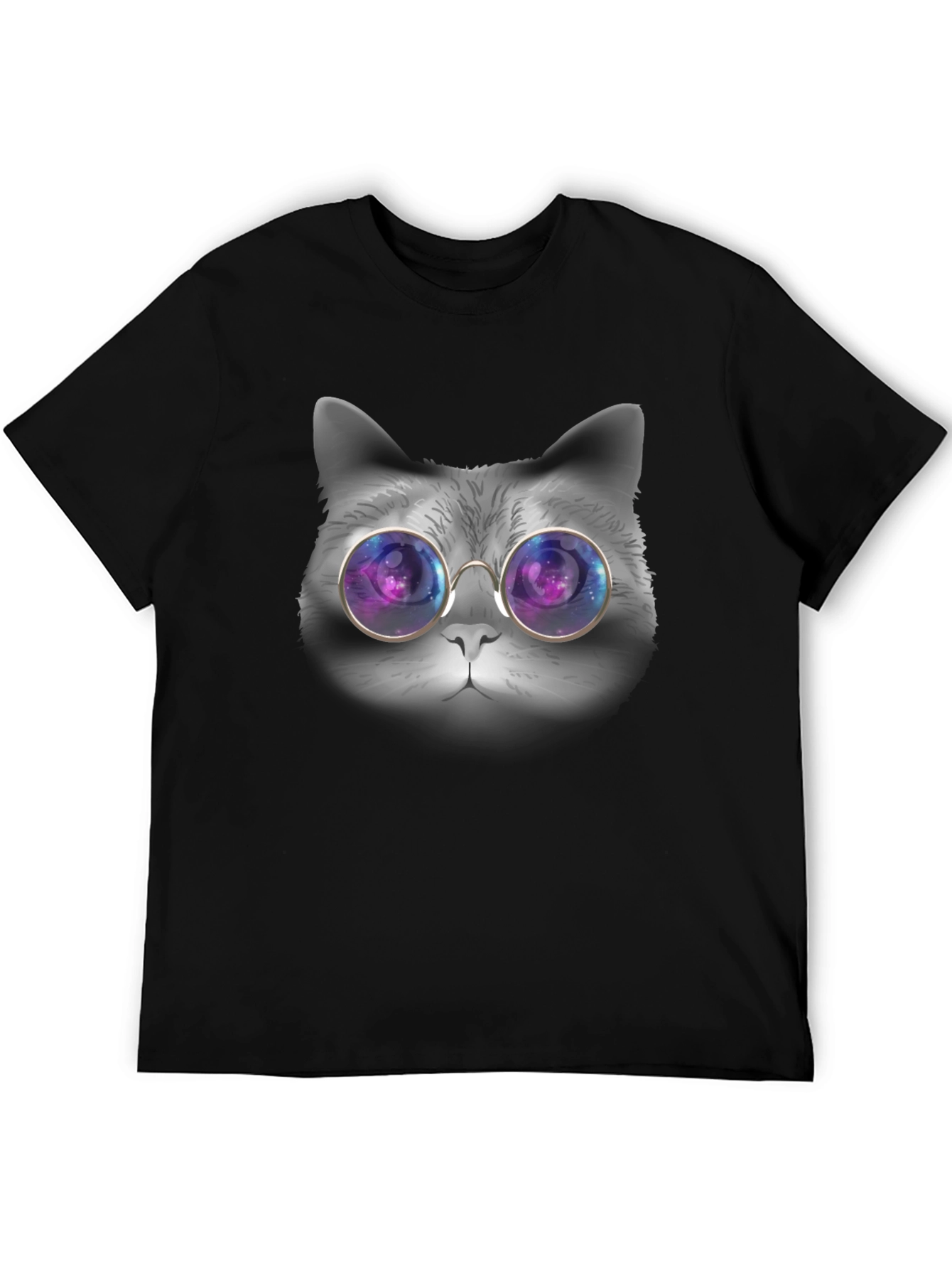 Black Cat with Galaxy Glasses T-Shirt view 5