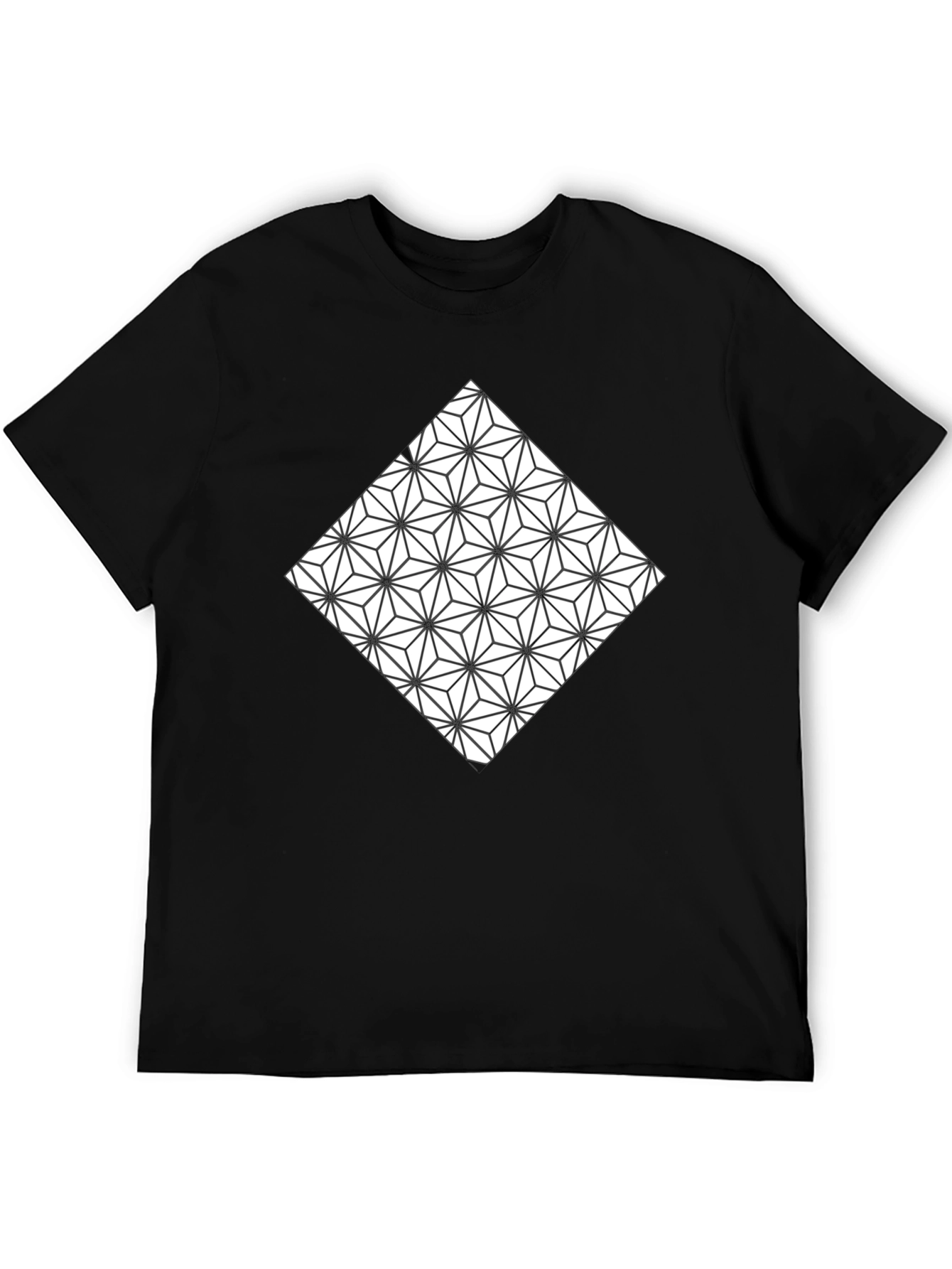 Black Geometric Triangle Pattern Black T-Shirt view 5