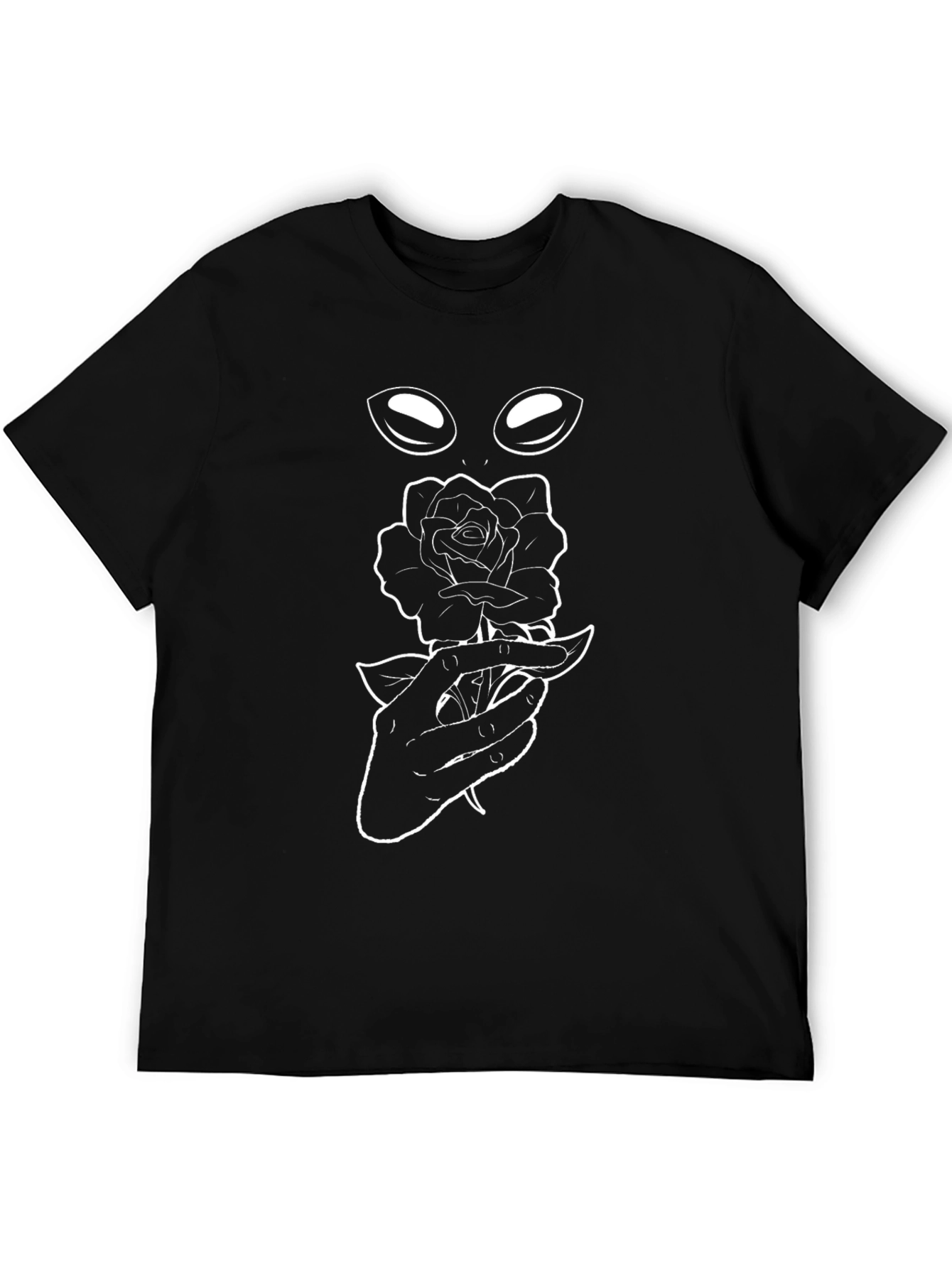Black Alien Rose Graphic Tee - Black Cotton T-Shirt view 5