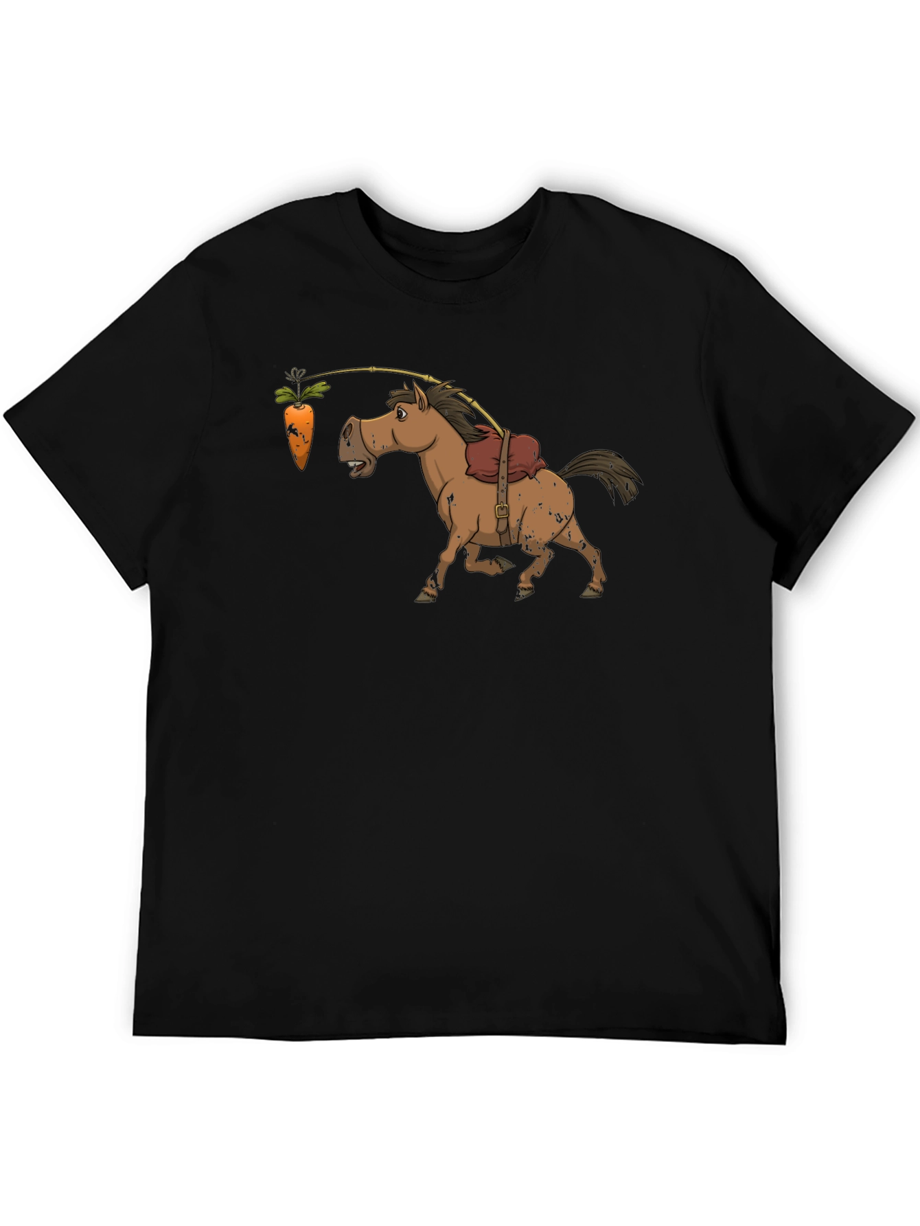 Black Funny Carrot & Horse Graphic T-Shirt view 5