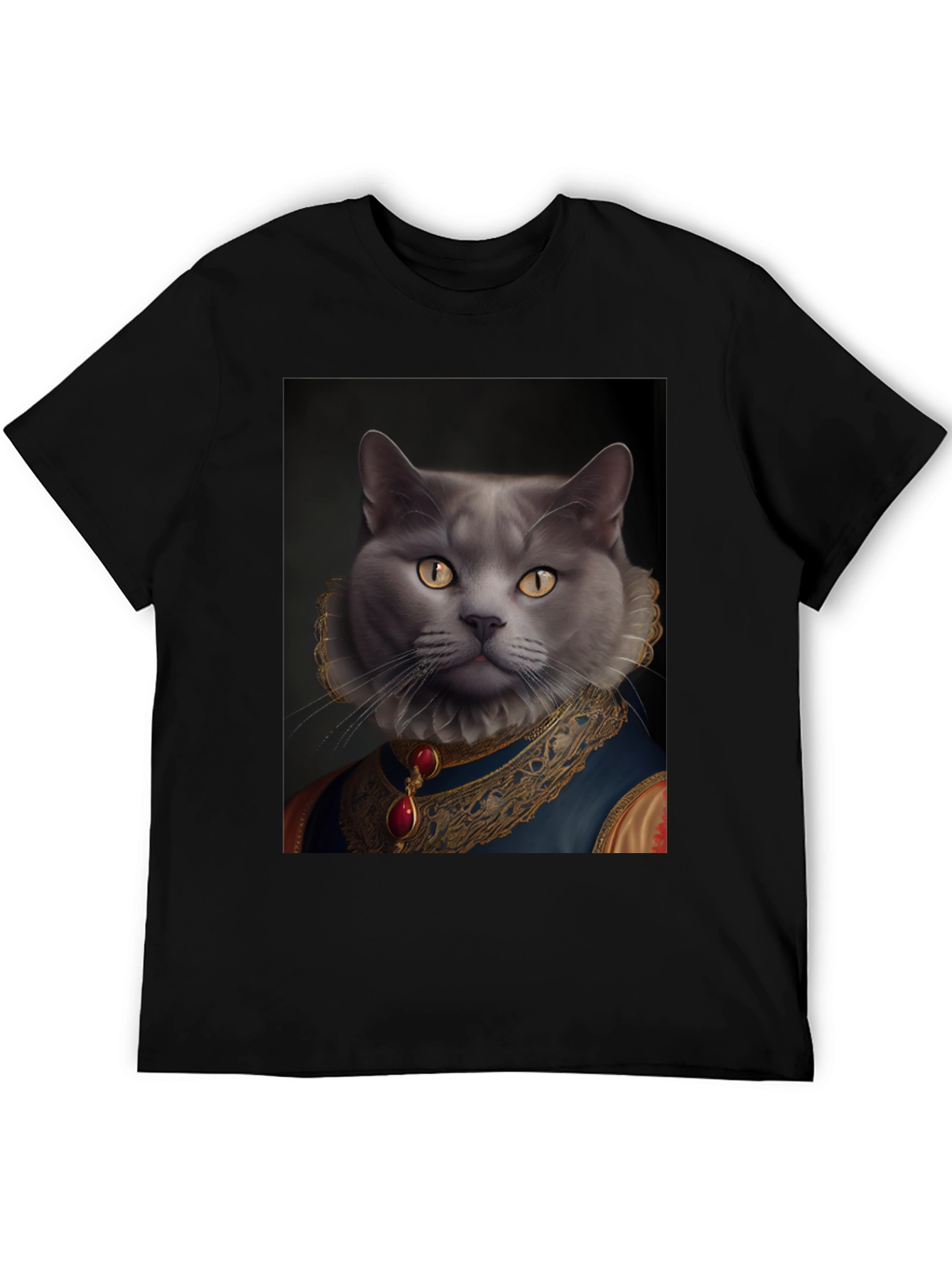 Black Royal Cat Portrait T-Shirt - Unique Novelty Tee view 5