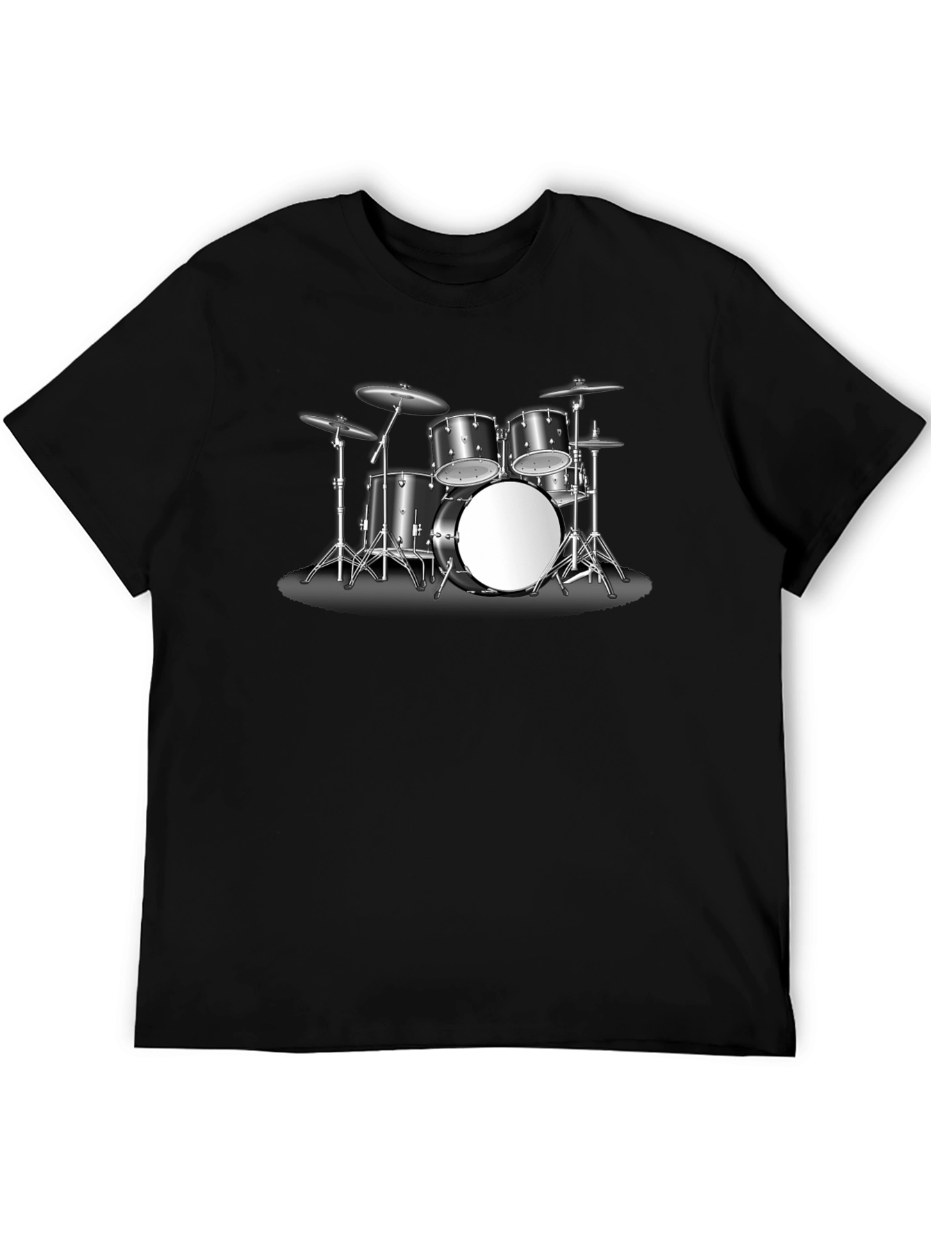 Black Drum Kit Graphic Tee - Music Lover's Black T-Shirt view 5