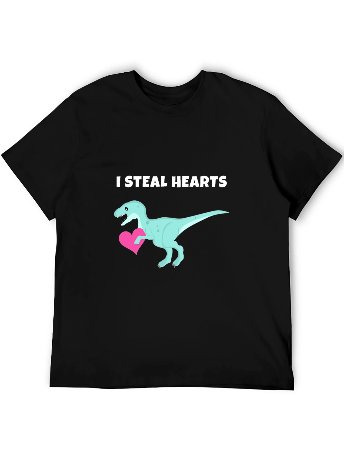 Black I Steal Hearts Dinosaur Valentine's Day T-Shirt view 5