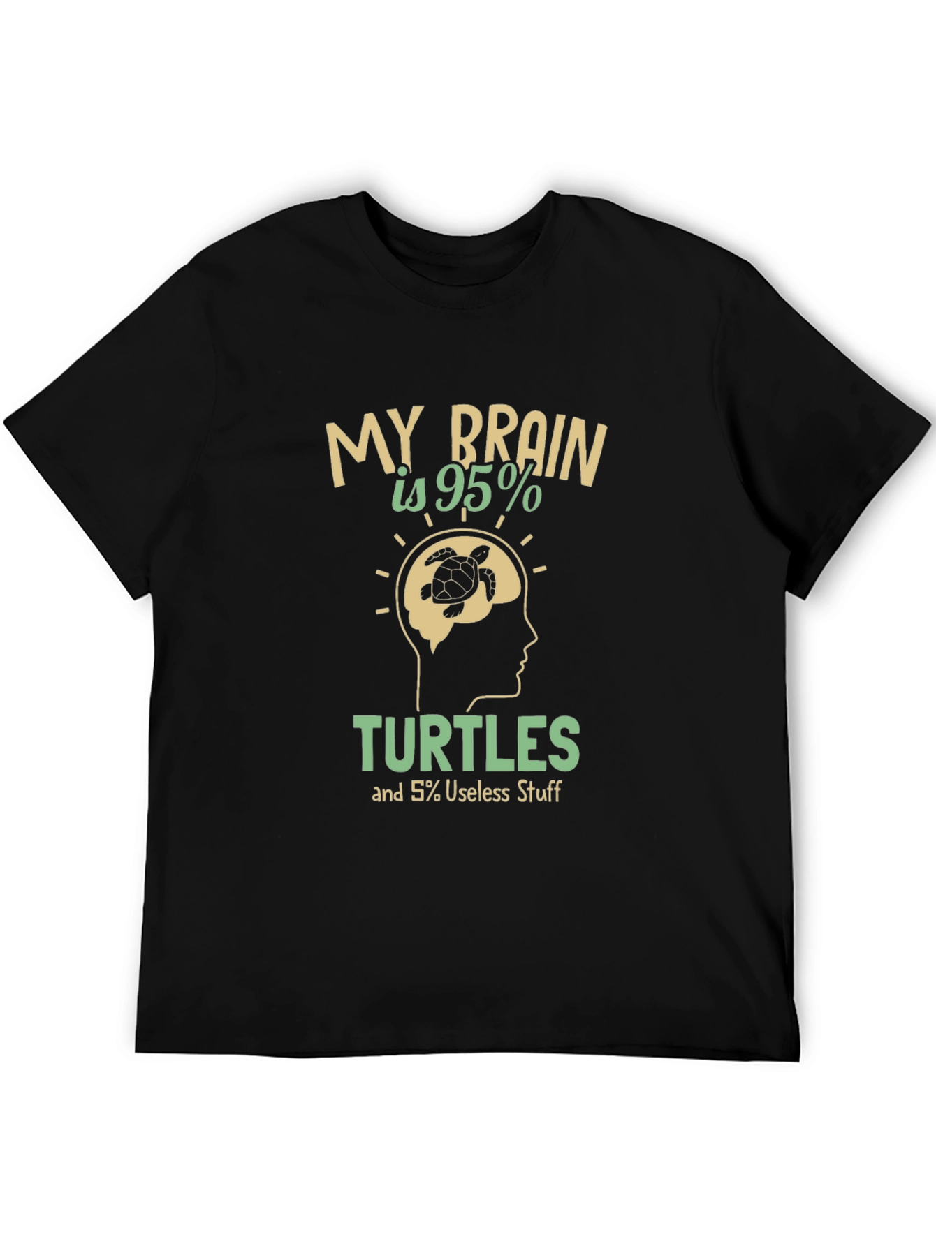 Black Funny Turtle Brain T-Shirt - 95% Turtles, 5% Useless Stuff view 5