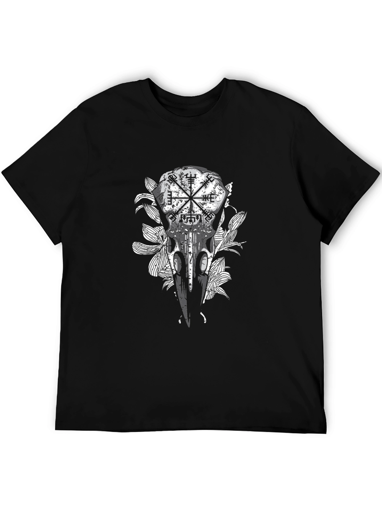 Black Raven Skull & Vegvisir Black Graphic Tee view 5