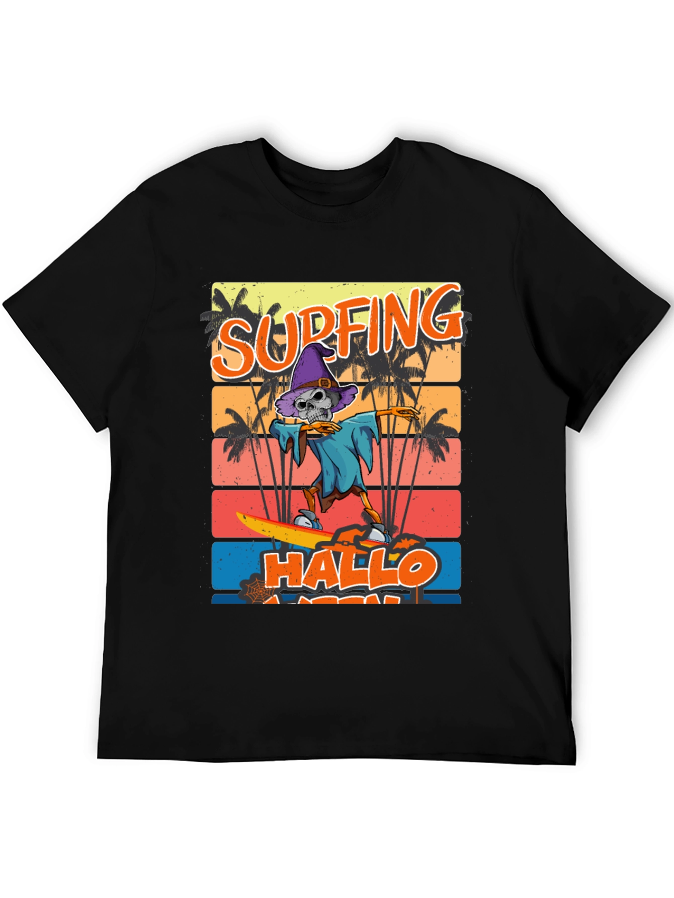 Black Surfing Hallo-ween Skeleton T-Shirt view 5