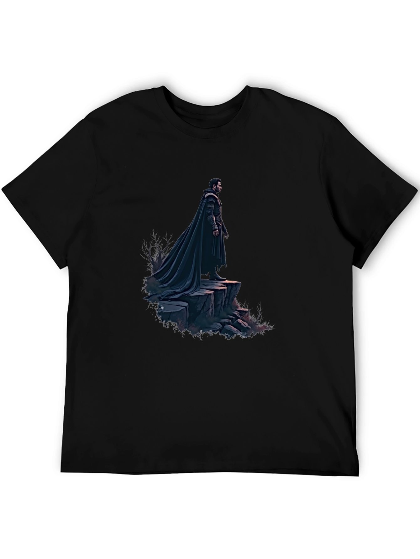 Black Black T-Shirt with Dramatic Cloaked Figure Graphic view 5