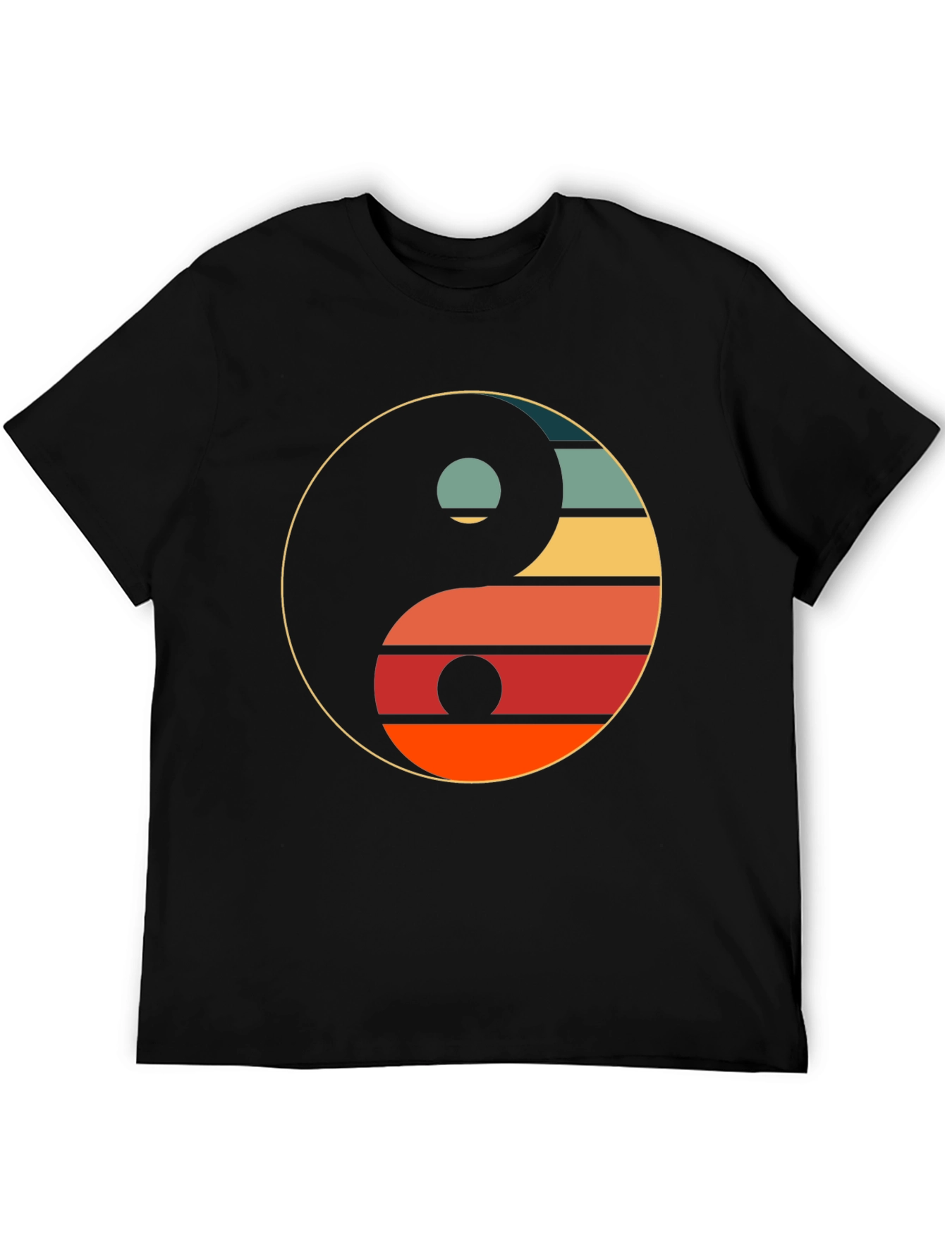 Black Yin Yang Retro Graphic Tee - Unisex Black T-Shirt view 5