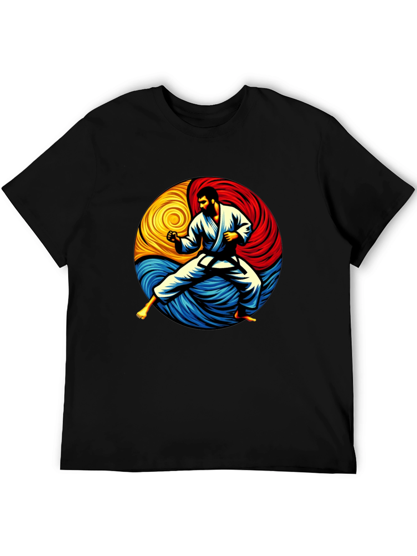 Black Karate Yin Yang Graphic Tee - Black Cotton Shirt view 5