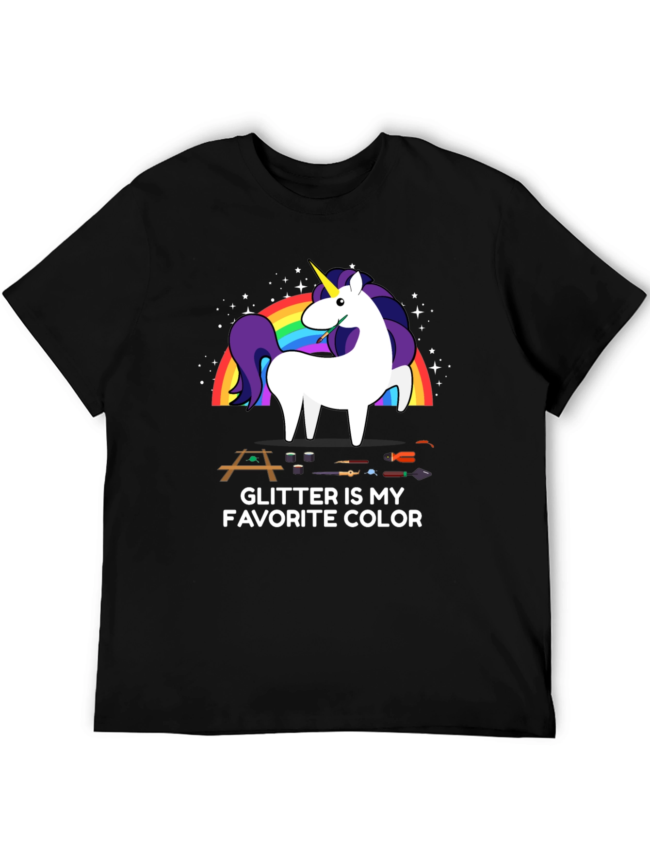 Black Glitter Is My Favorite Color T-Shirt Unicorn Carpenter view 5