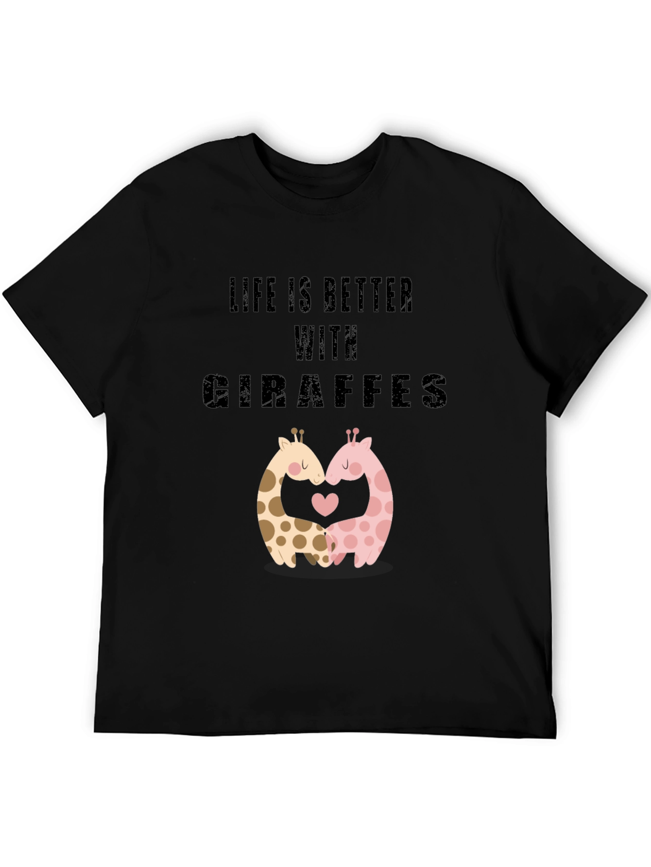 Black Life Is Better With Giraffes Black T-Shirt view 5