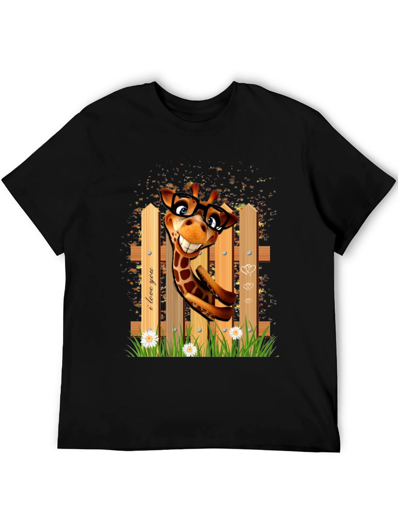 Black Funny Giraffe in Glasses T-Shirt view 5