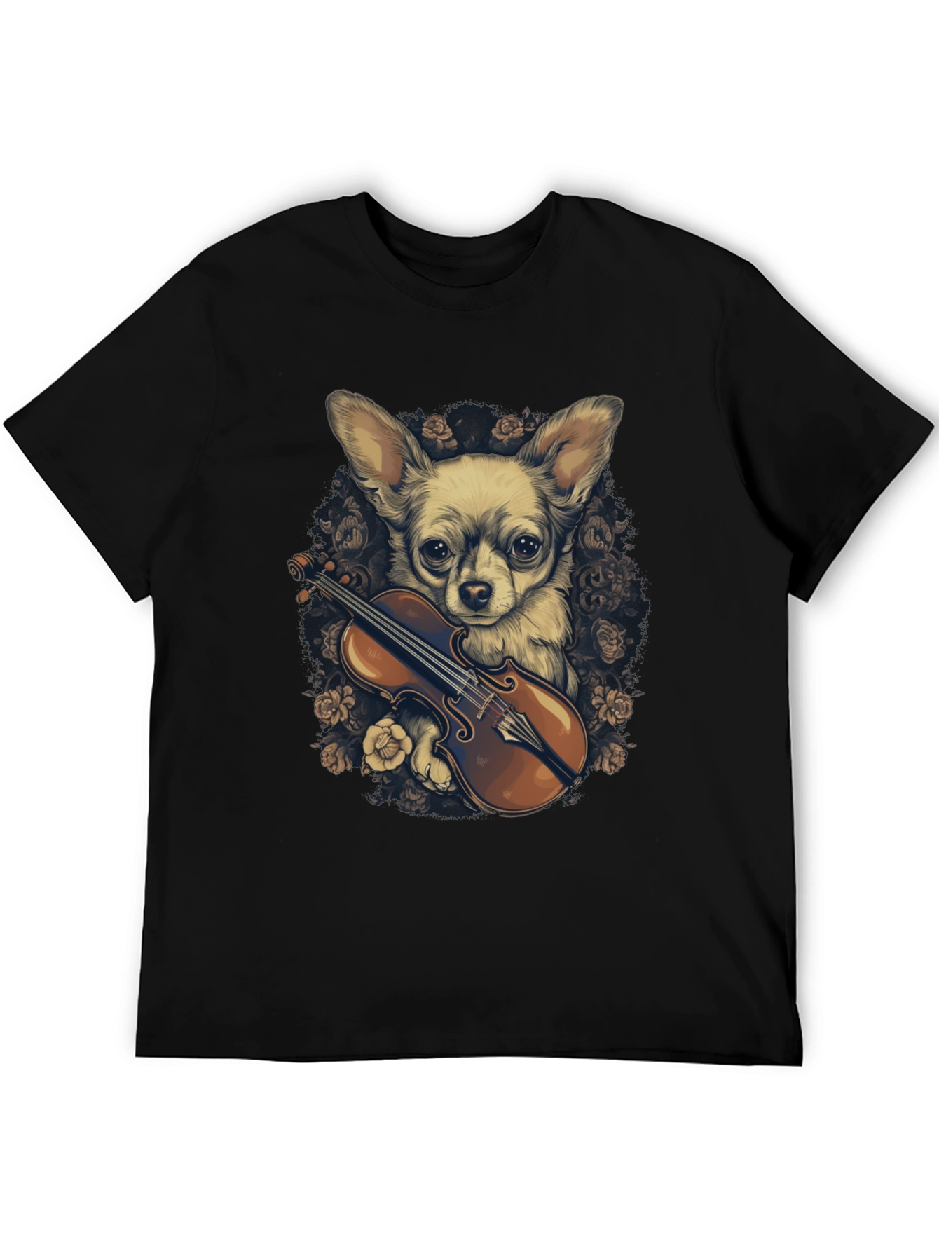 Black Chihuahua Violin T-Shirt view 5