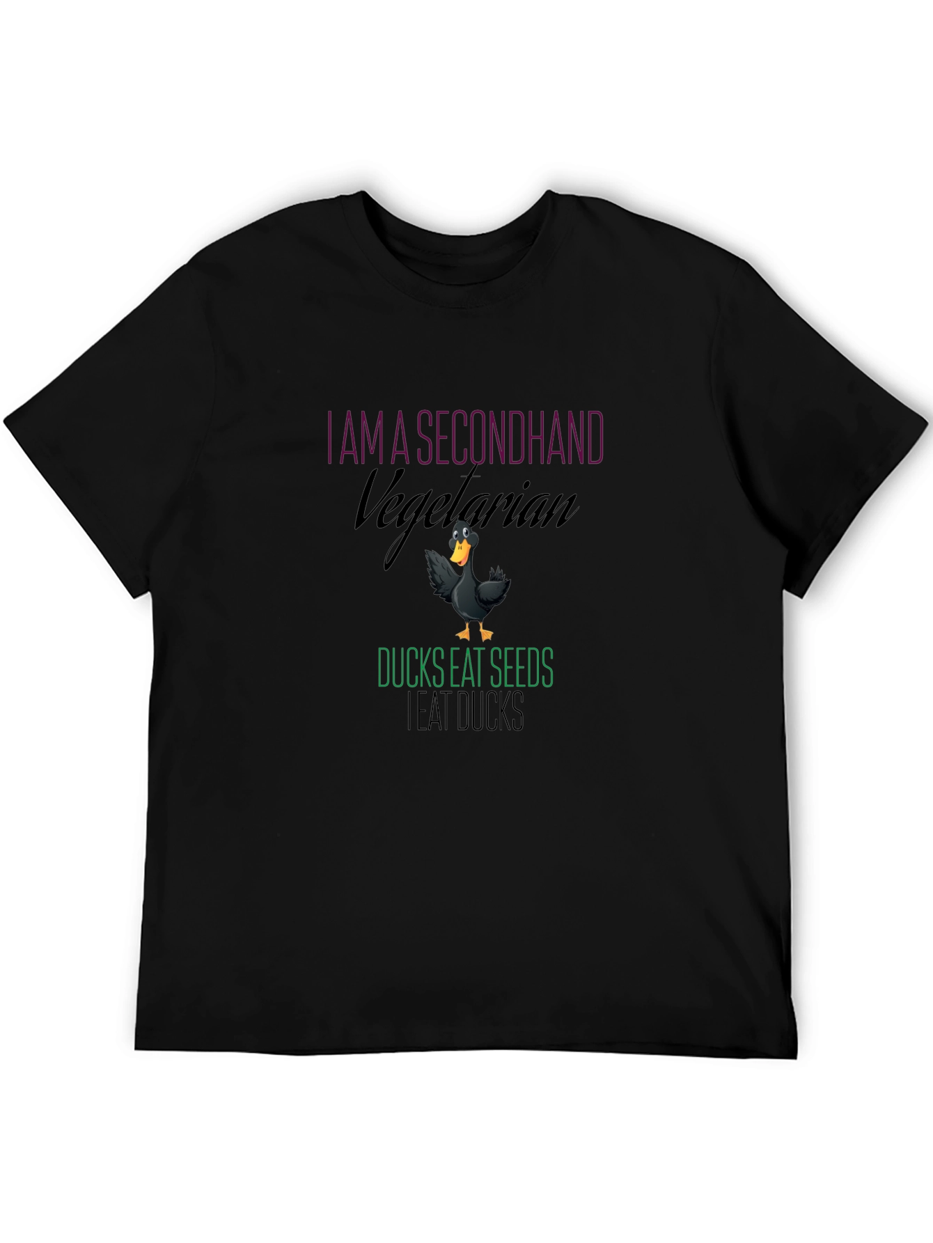 Black Secondhand Vegetarian Duck Humor T-Shirt view 5